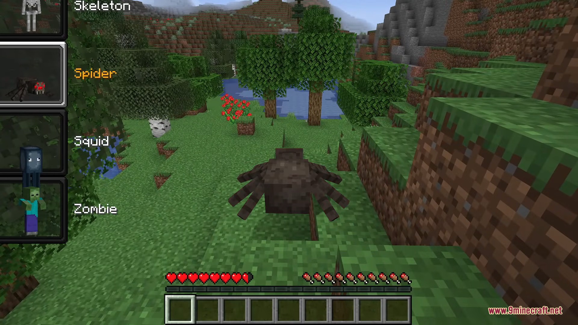 Player uses the Morph mod menu to transform into a spider mob