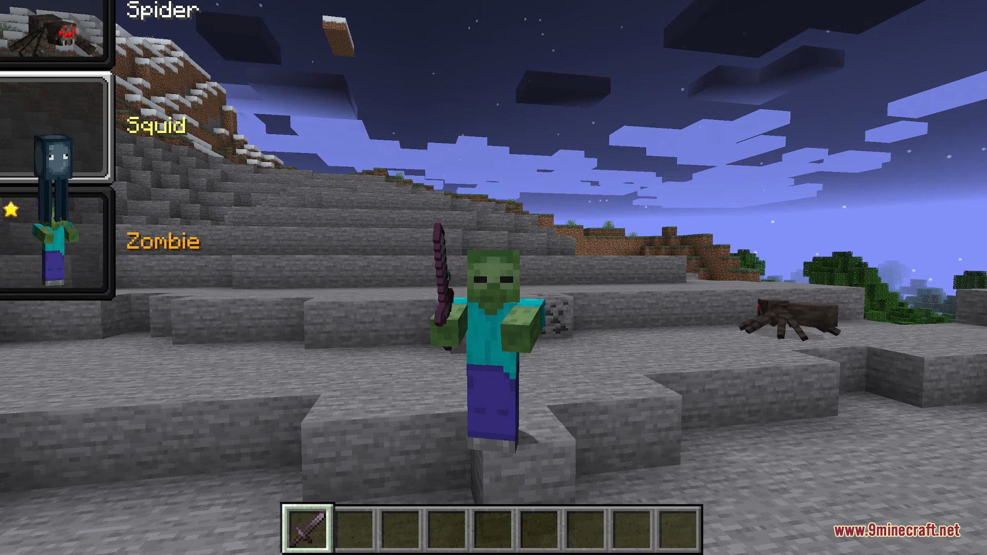 Player transformed into a zombie using the Morph Mod mob selection menu
