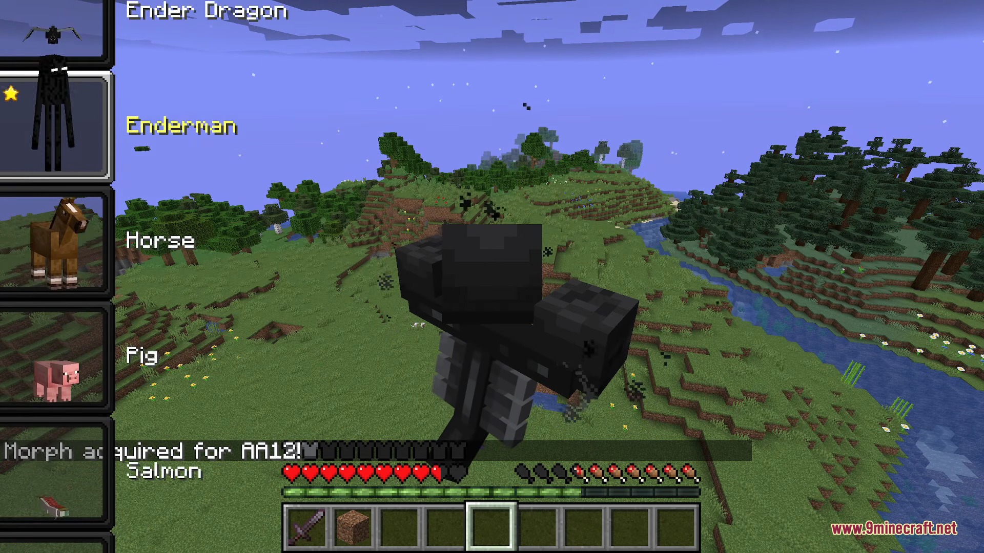The player browses a list of acquired mob forms for character transformation