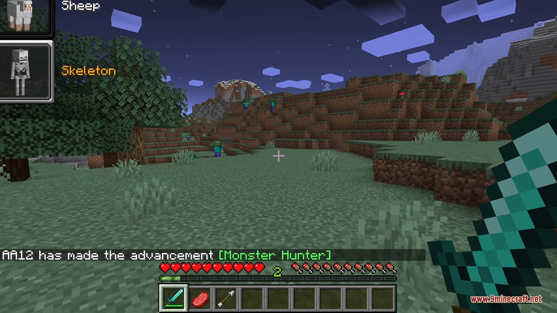 Player holding a diamond sword while using the Morph Mod selection menu