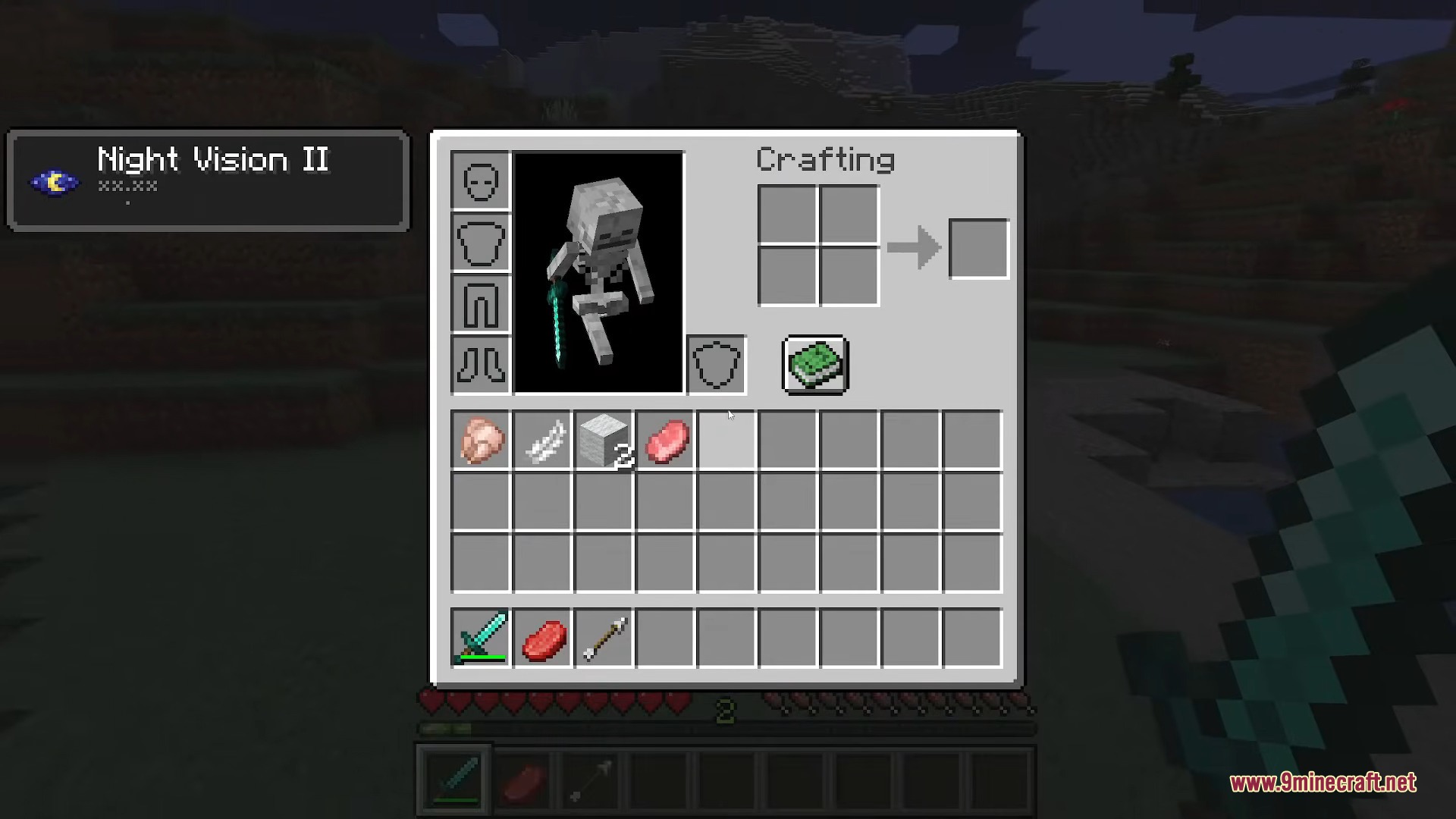Inventory screen showing the player character transformed into a skeleton using Morph Mod