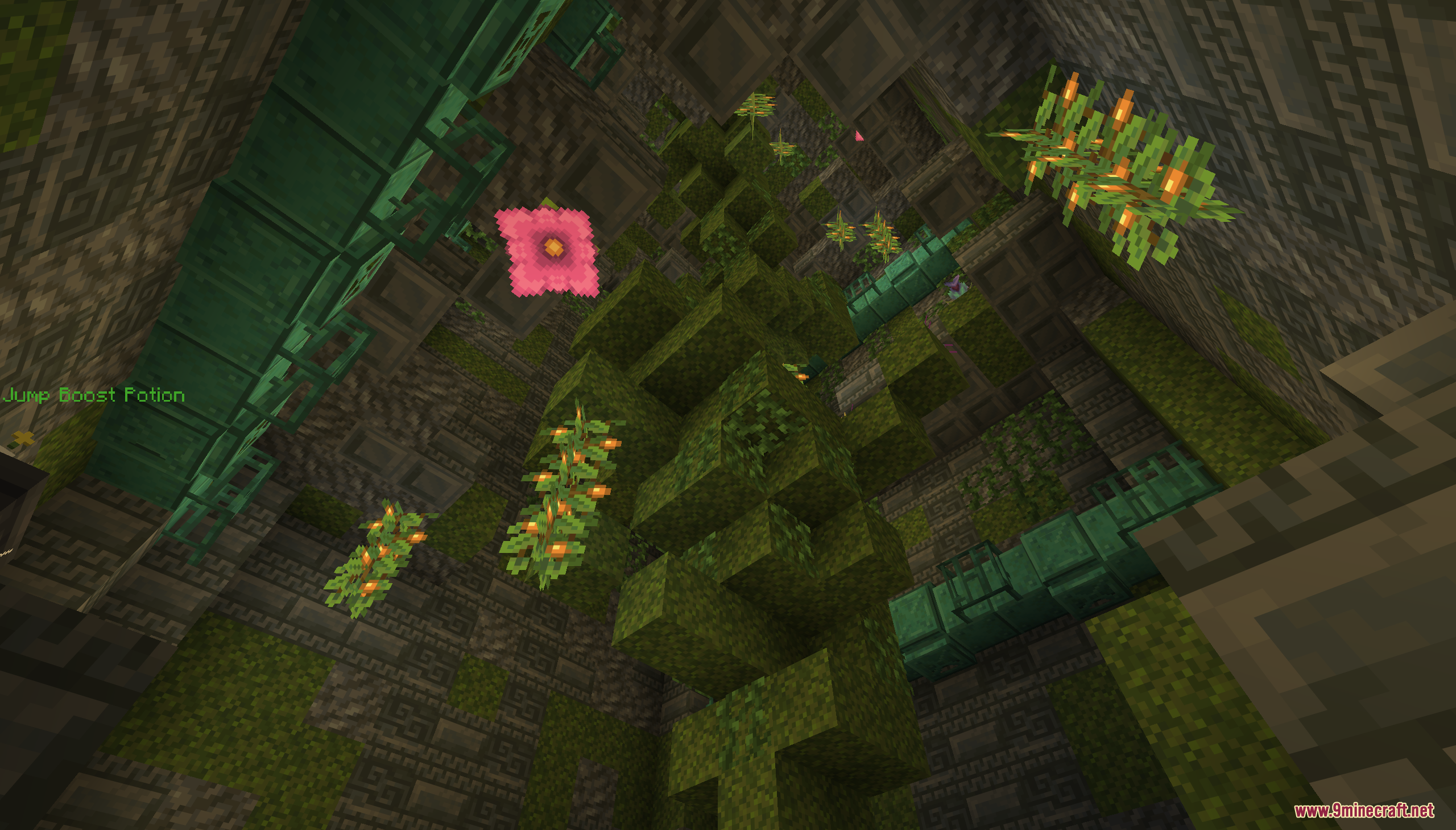 Mossholder Map Screenshot 5 A vertical view of a mossy room with copper pipes and glow berries
