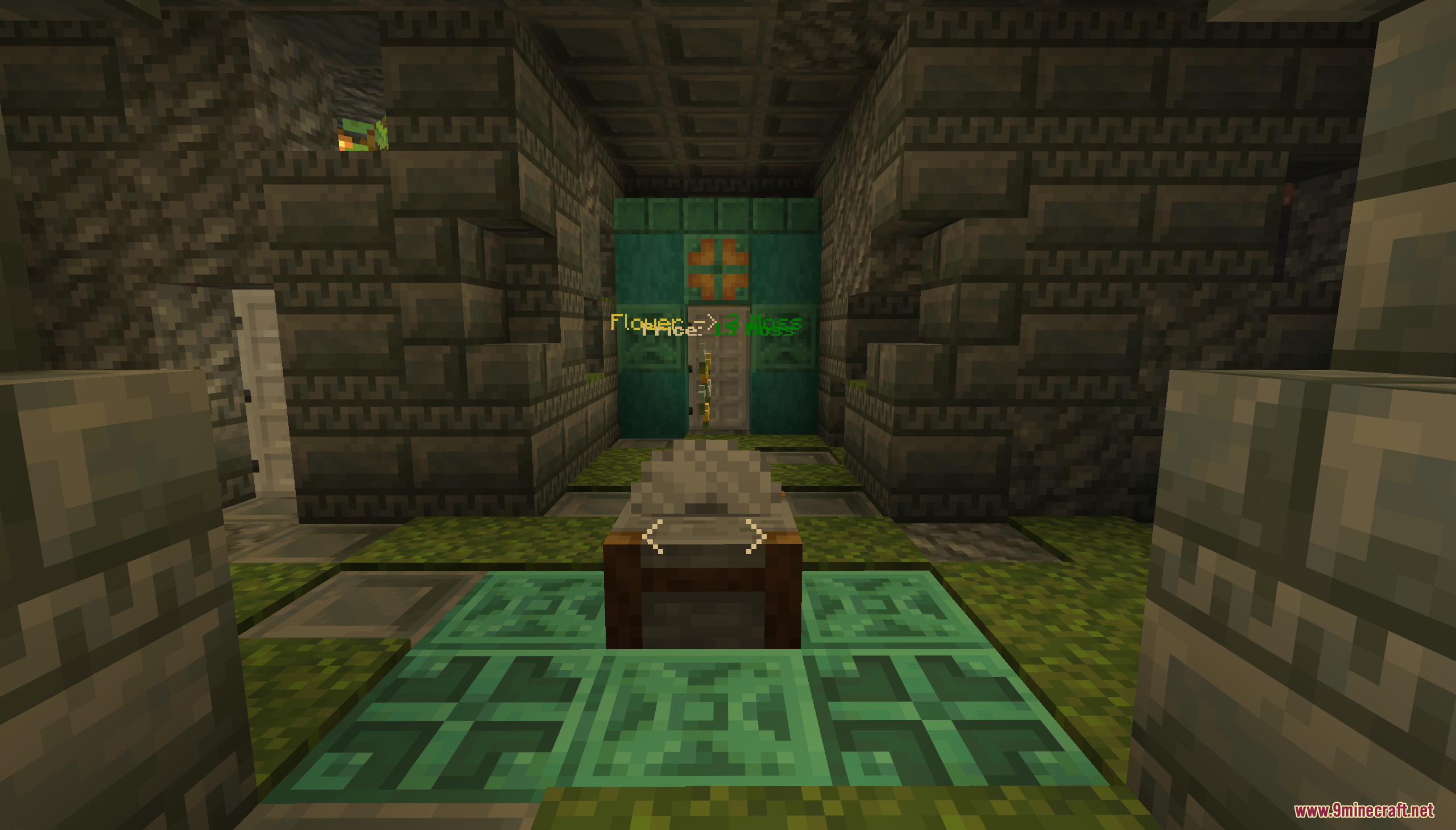 Mossholder Map Screenshot 7 A stonecutter sits in a mossy room with a copper door and text