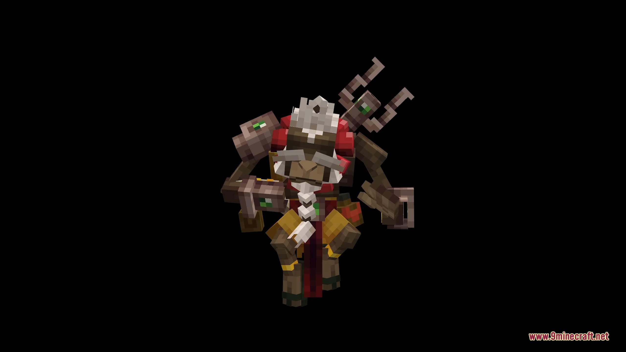 A powerful tribal boss mob wearing a mask and detailed wooden armor