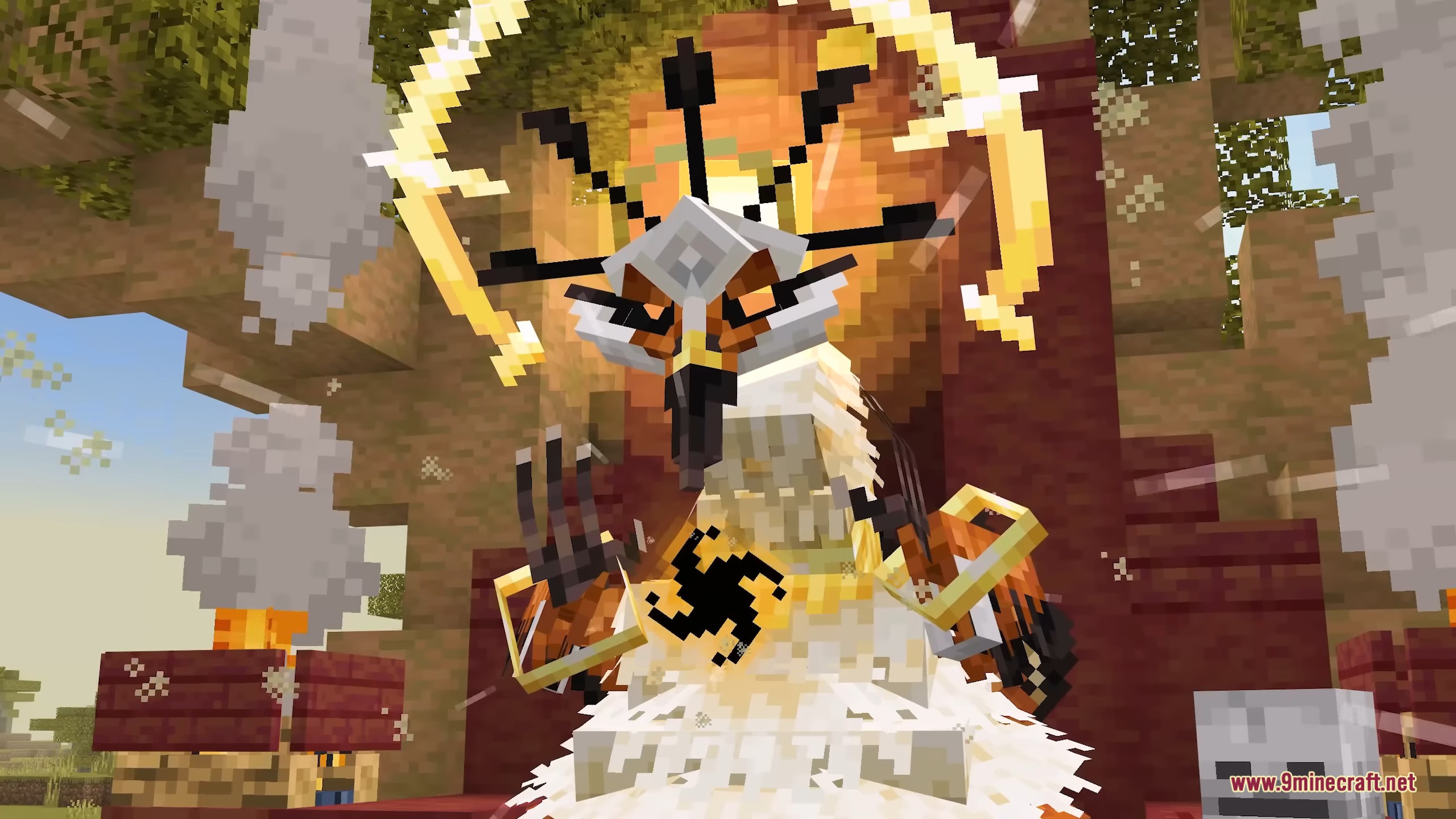 A powerful Sun Chief boss creature with a golden halo in Minecraft