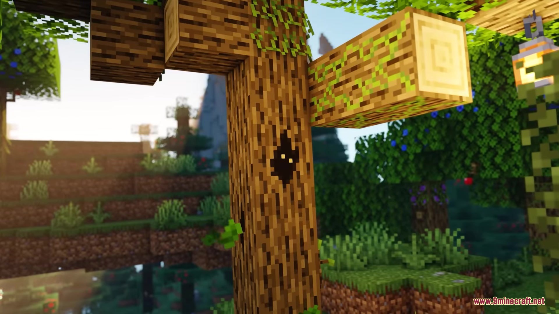 Musgo Resource Pack Screenshot 4 Musgo Resource Pack adds mysterious glowing eyes inside hollow tree trunks