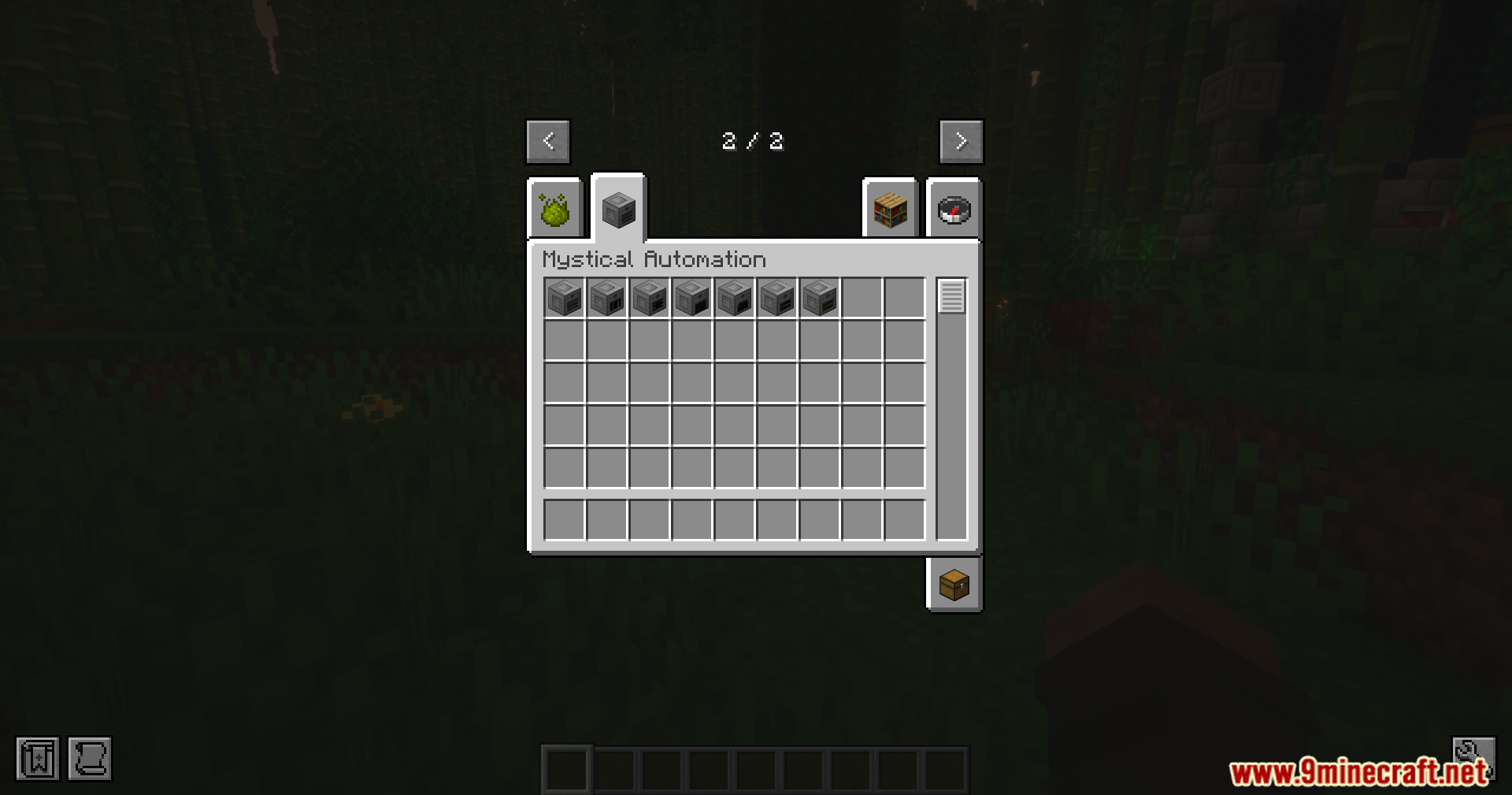 Mystical Automation Mod Screenshot 2 Creative inventory screen showing several gray machine blocks for automating magical crops