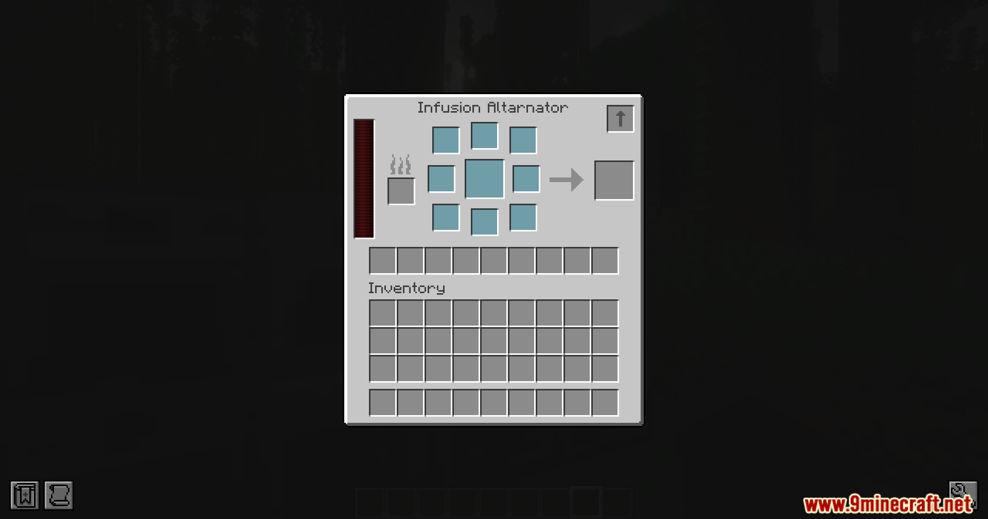 Mystical Automation Mod Screenshot 6 The Infusion Altarnator interface displays a cross shaped crafting grid for magical recipes