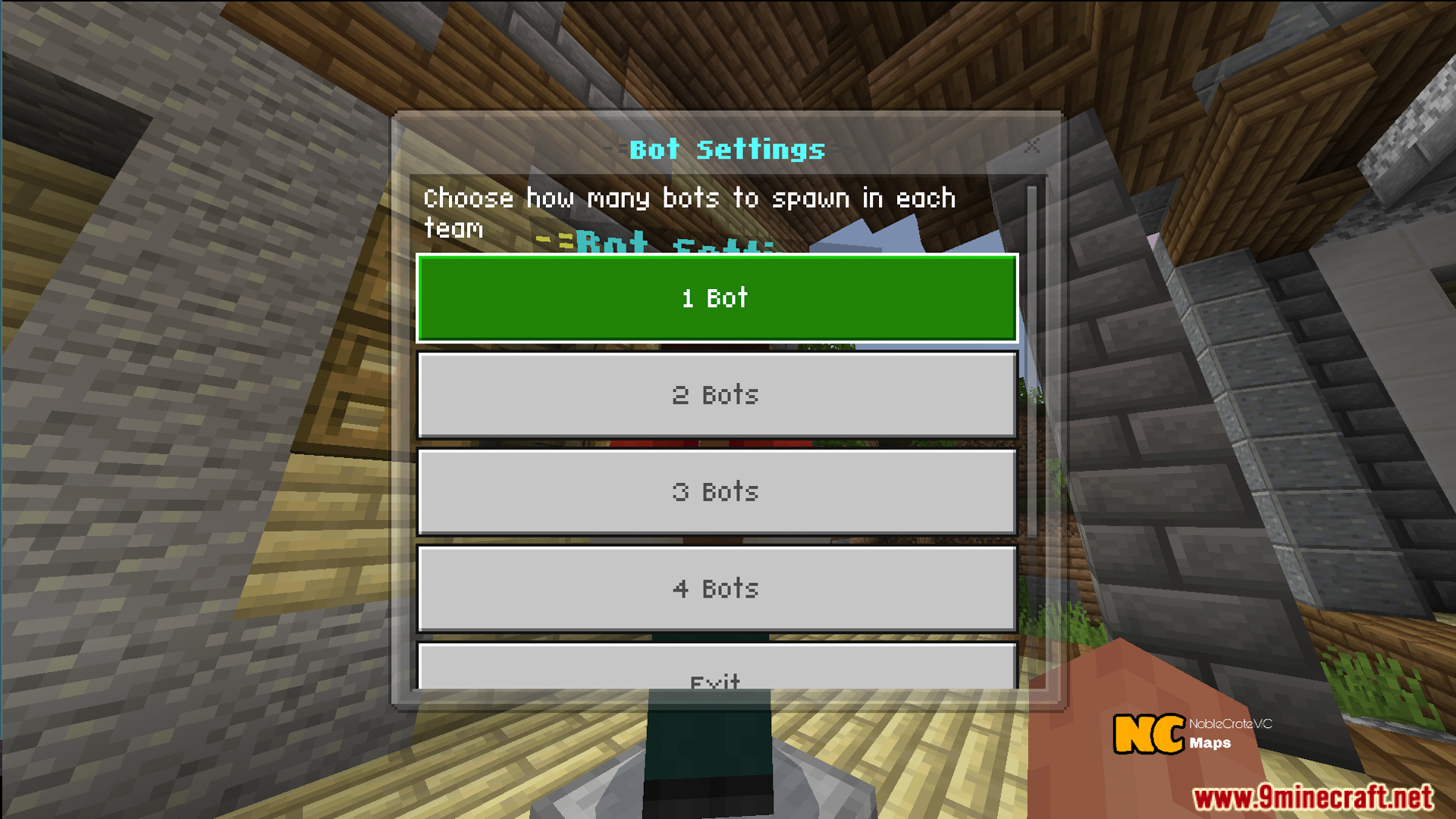 Menu screen for choosing the number of bots to spawn in teams
