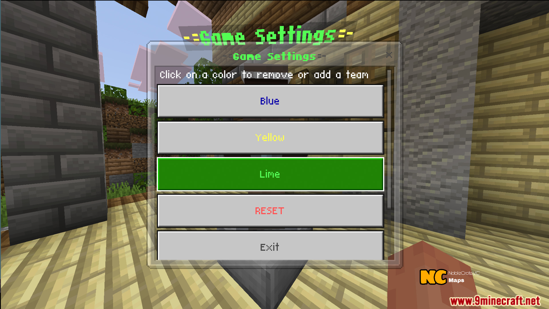 Lobby settings menu to add or remove team colors for NC Practice Bed Wars