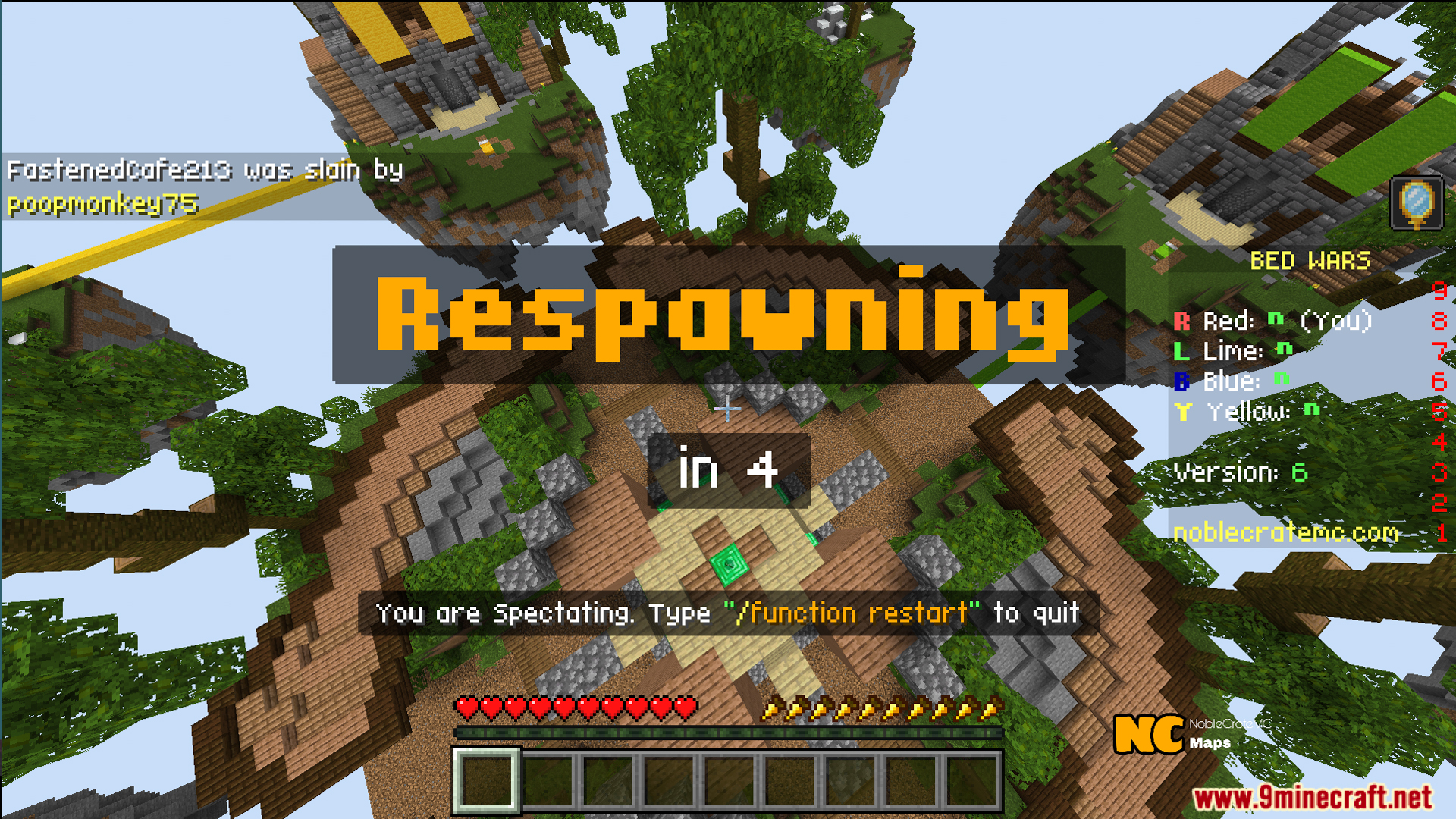 Spectator view of floating islands in the NC Practice Bed Wars Map