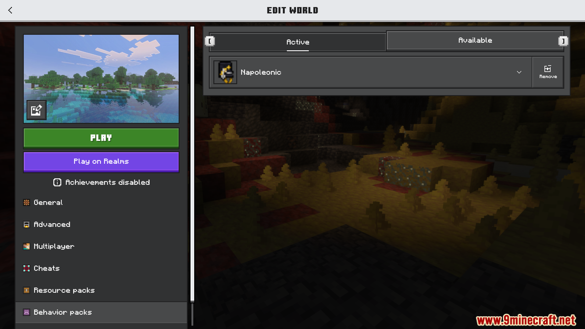 Activating the Napoleonic addon within the behavior packs menu of world settings