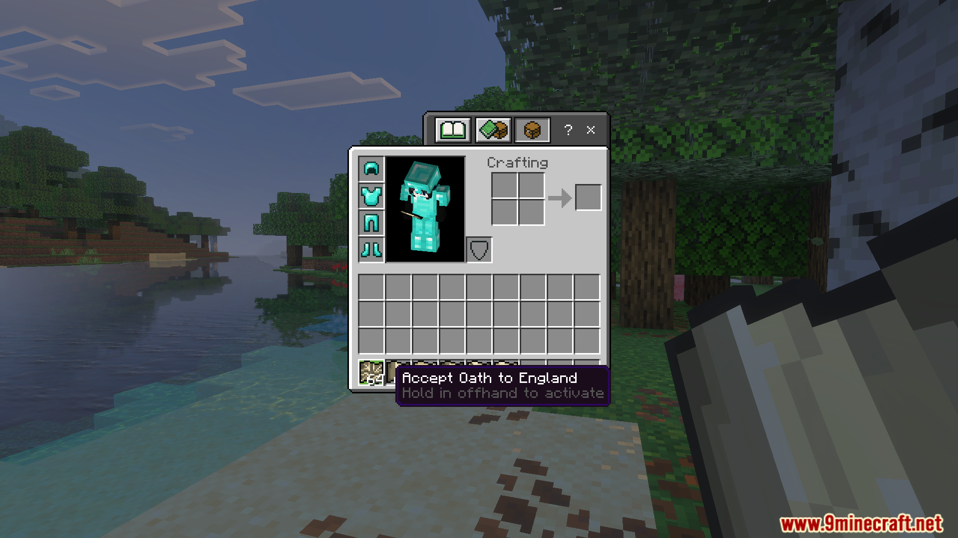 Player inventory showing an item to accept an oath to England in Minecraft