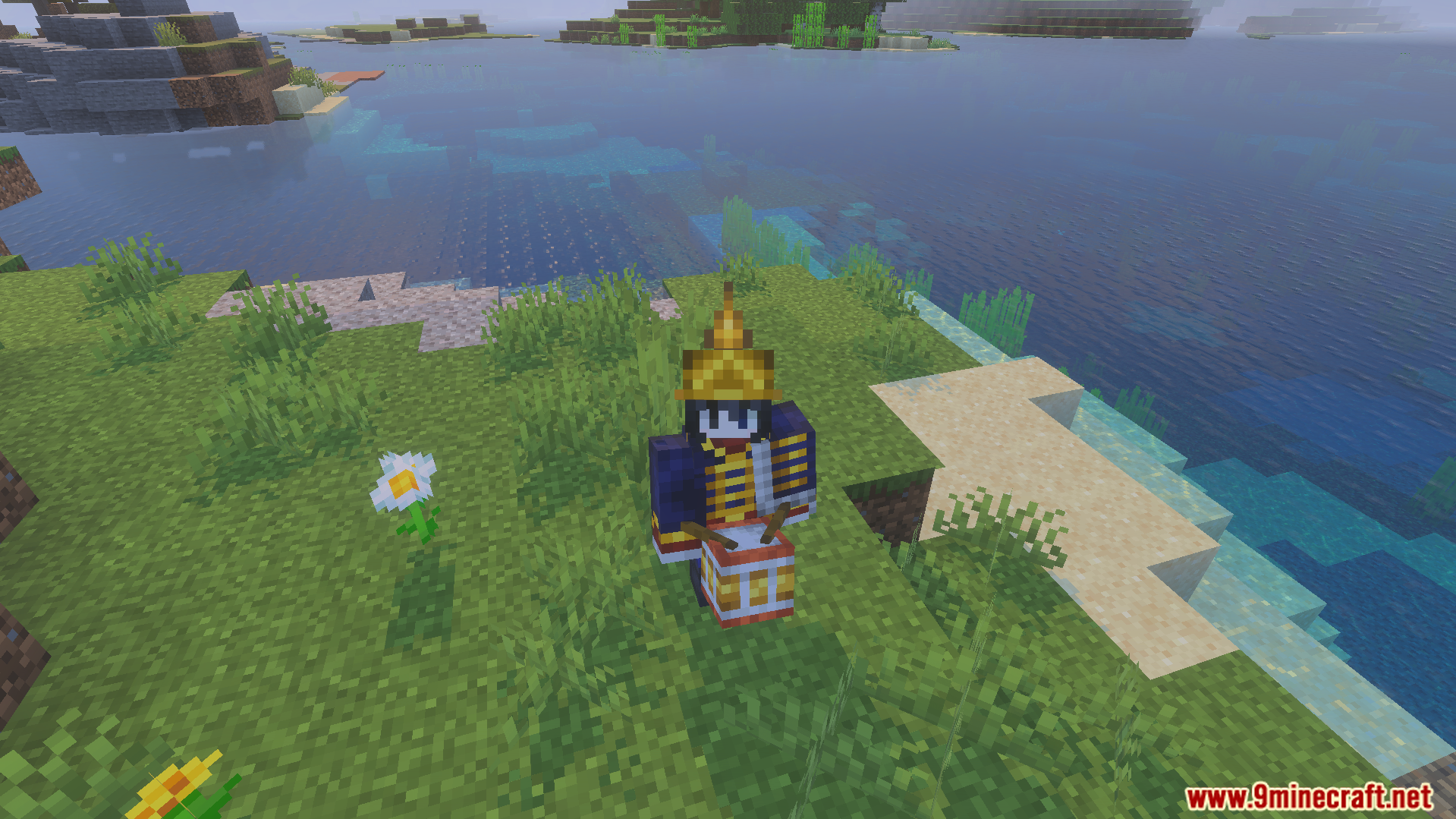 Player character wearing a military uniform from the Napoleonic Addon in Minecraft