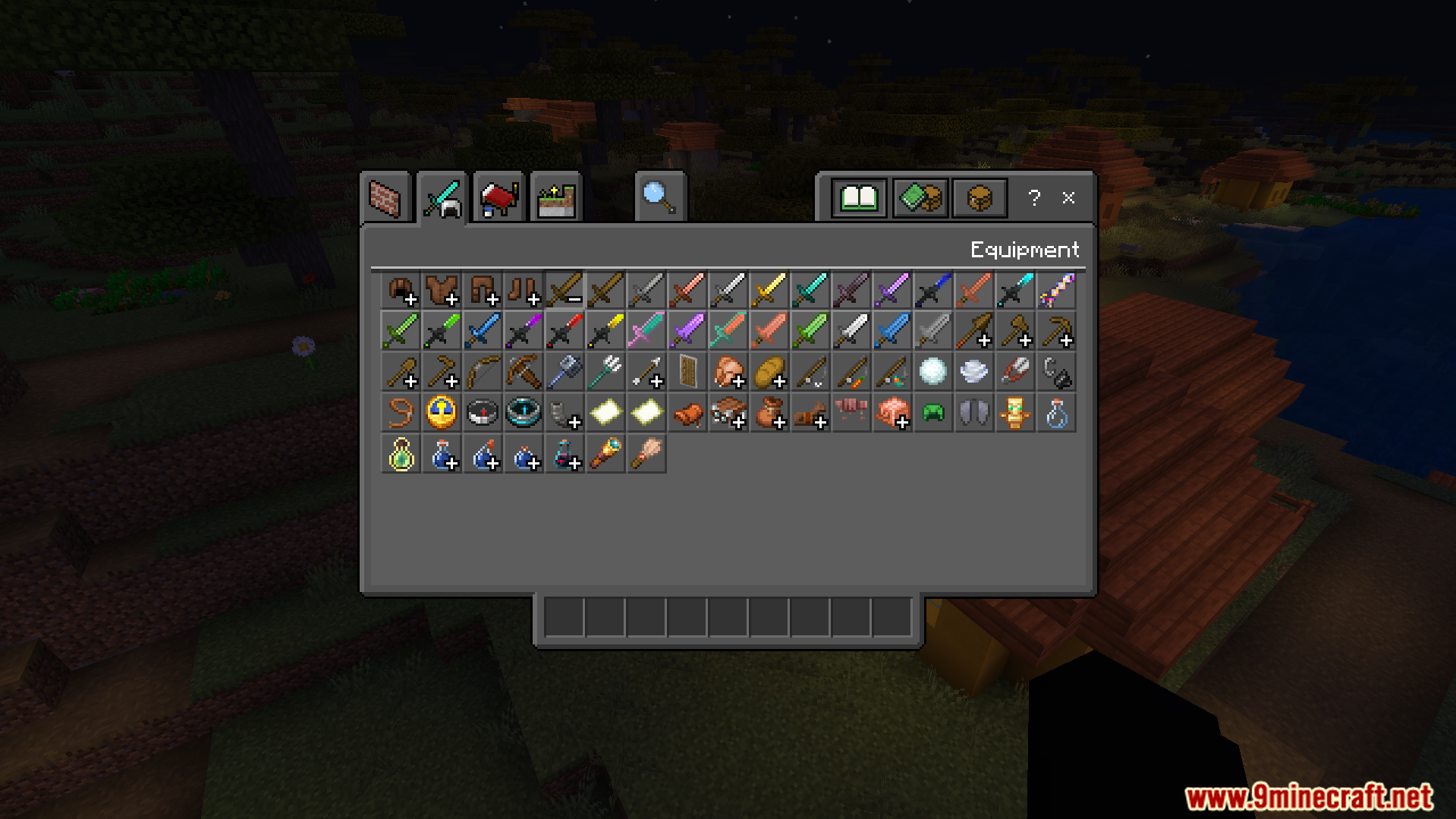 NasaRemixs Elemental Swords Addon Screenshot 1 Creative inventory displaying various weapons from the Elemental Swords Addon