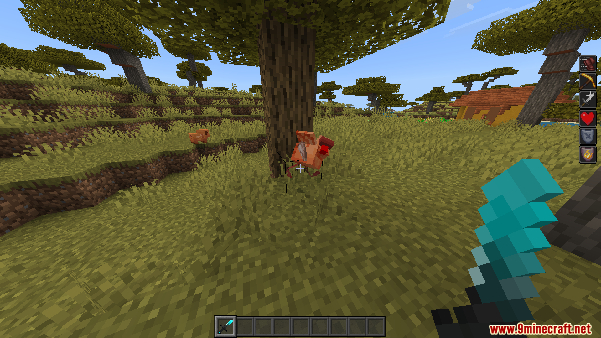 NasaRemixs Elemental Swords Addon Screenshot 6 Player wielding a blue elemental sword to attack an enemy in the game