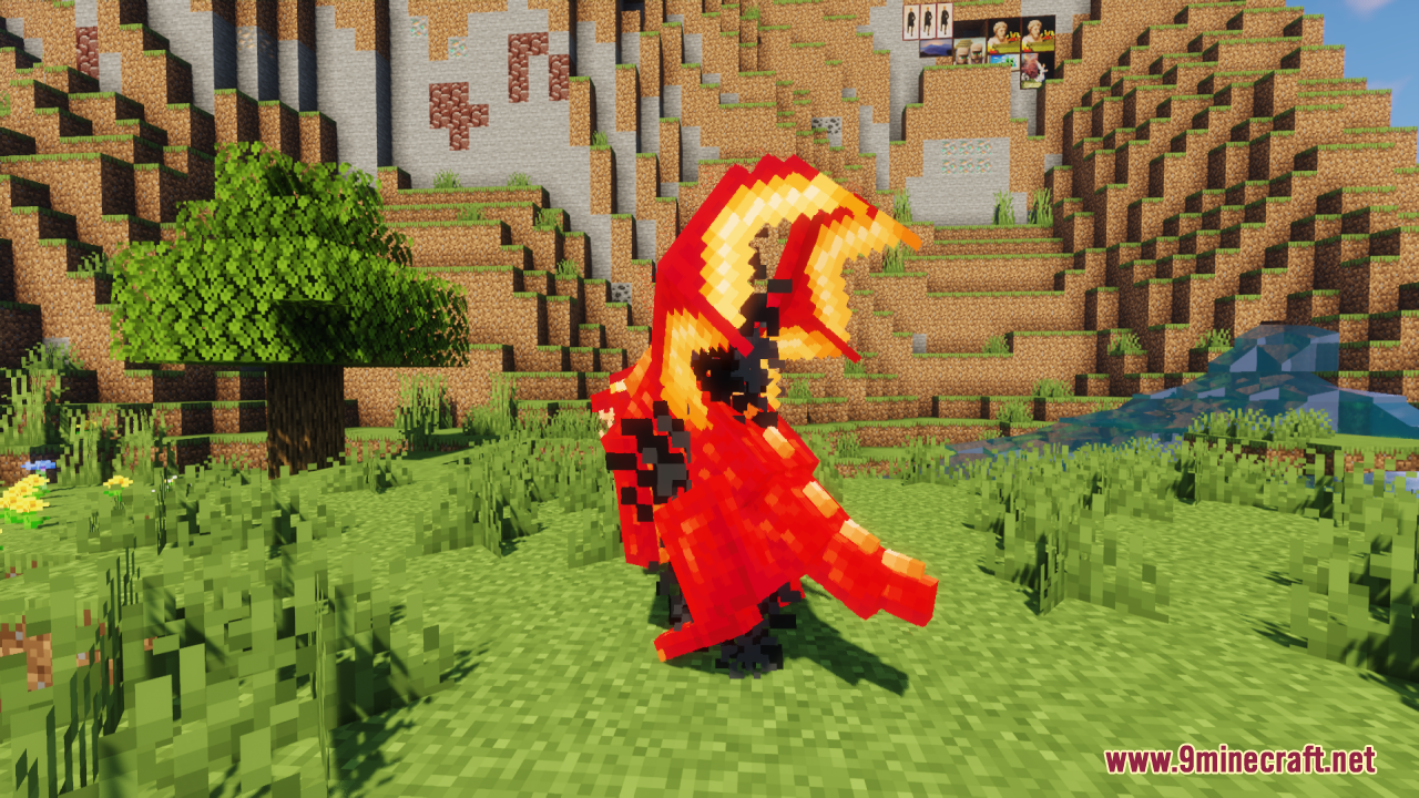 Neko's Dragon Blazes Resource Pack Screenshot 4 A close up view of a red dragon blaze standing on green grass