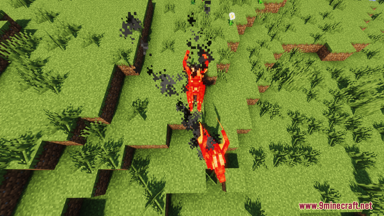 Neko's Dragon Blazes Resource Pack Screenshot 9 Two small red dragons emitting black smoke particles on a grassy field