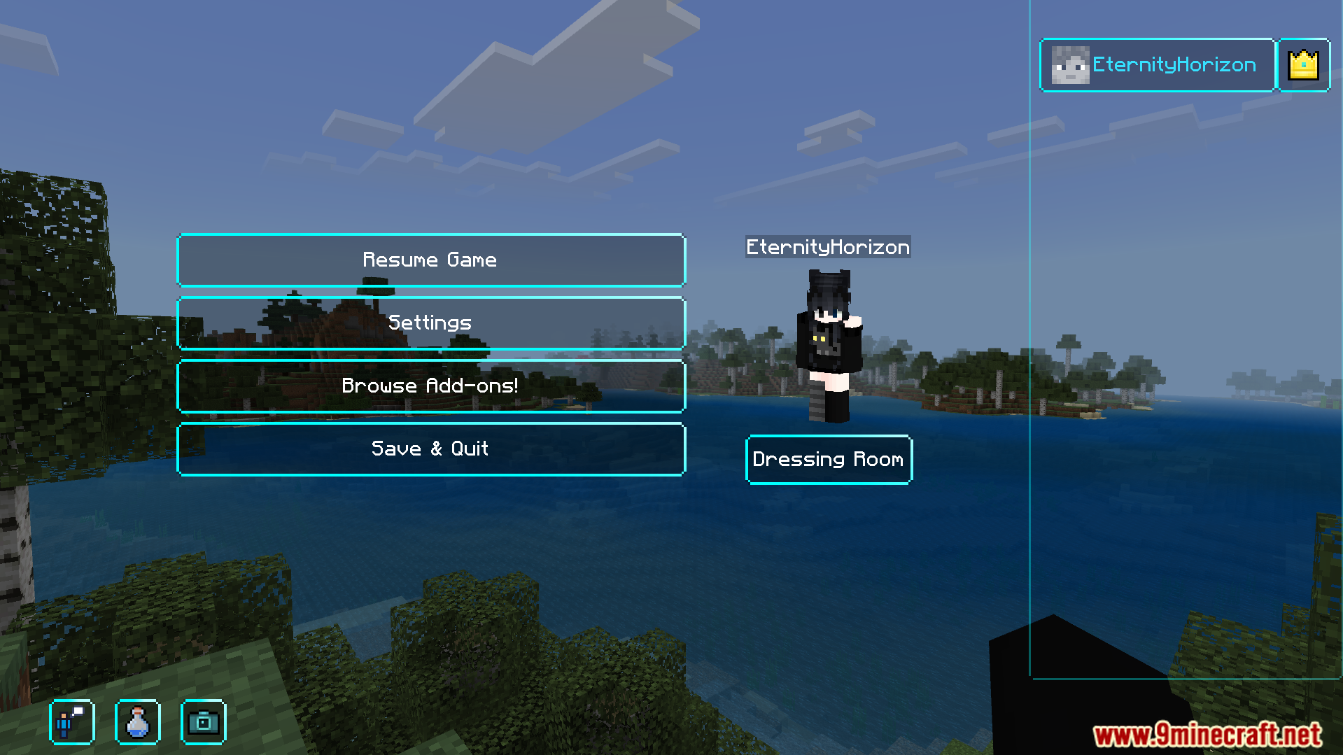 Simple pause menu design with clear buttons and a transparent blue frame