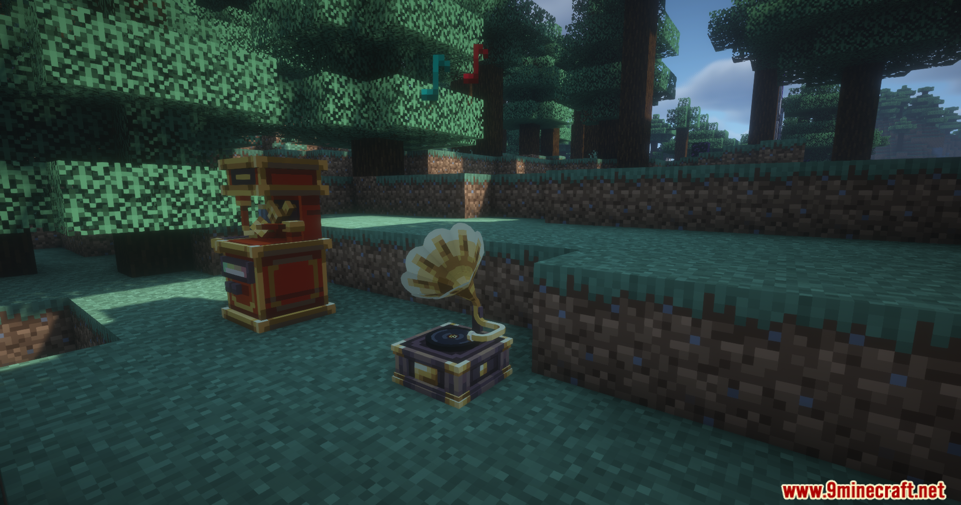 Net Music Play List Mod Screenshot 6 Musical notes float from a gramophone next to a red playlist machine