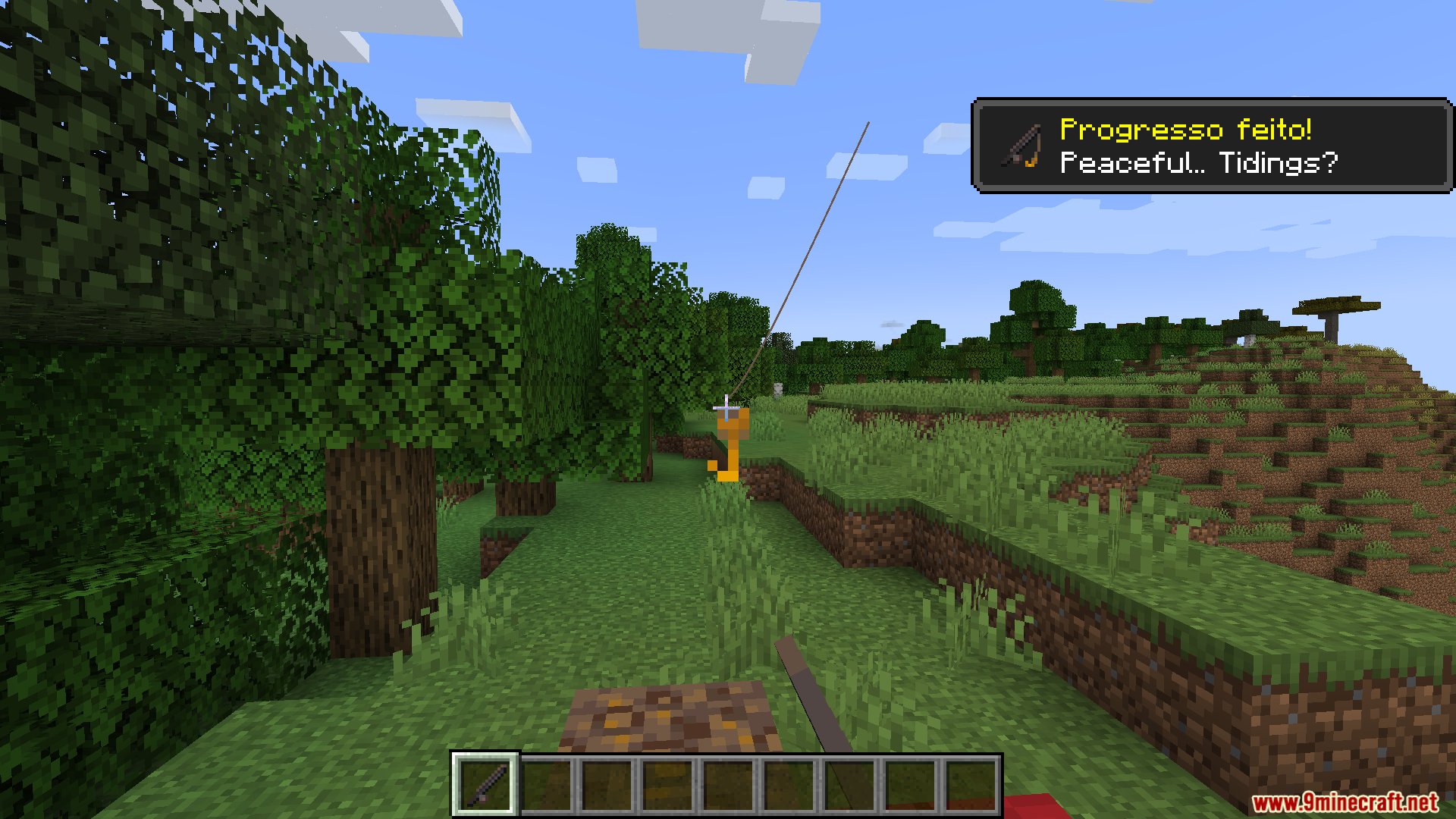 Nether Depths Upgrade PT BR Translation Resource Pack Screenshot 5 Portuguese translation of an advancement message while catching a golden fish