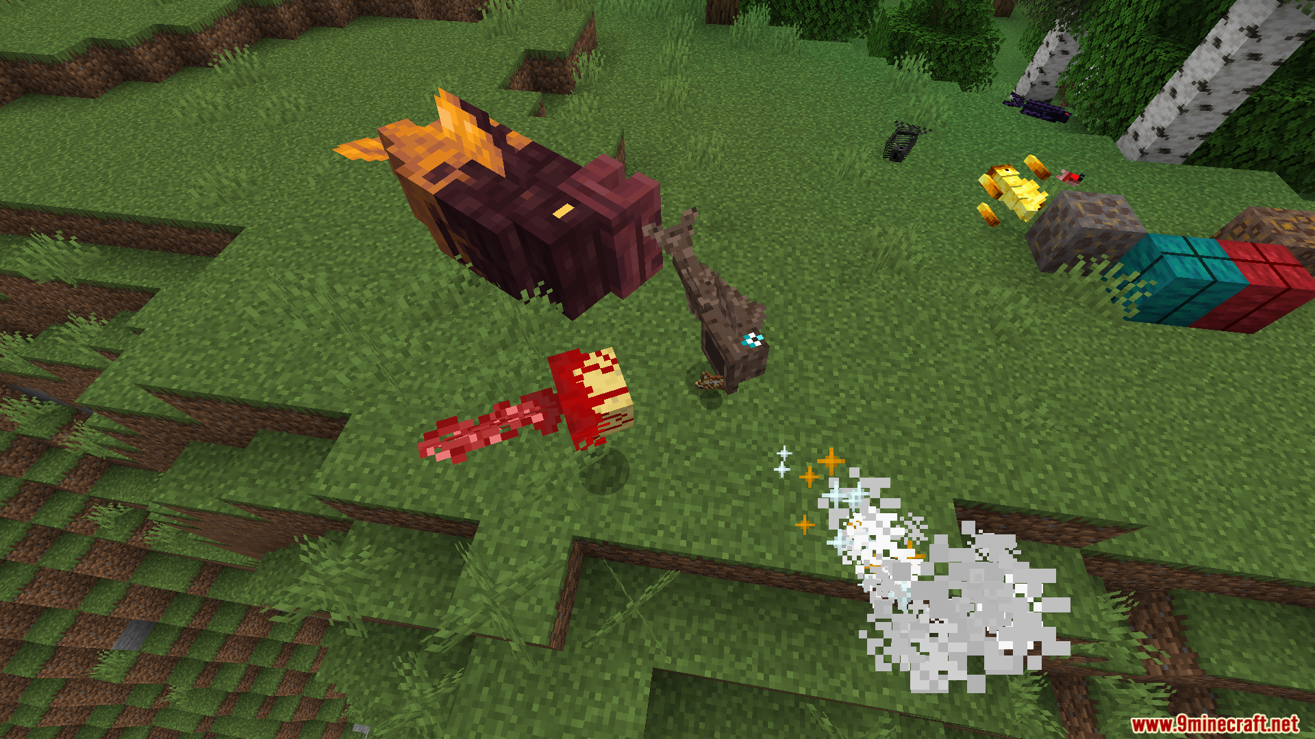 Nether Depths Upgrade PT BR Translation Resource Pack Screenshot 7 Various Nether fish mobs from the Nether Depths Upgrade mod on land