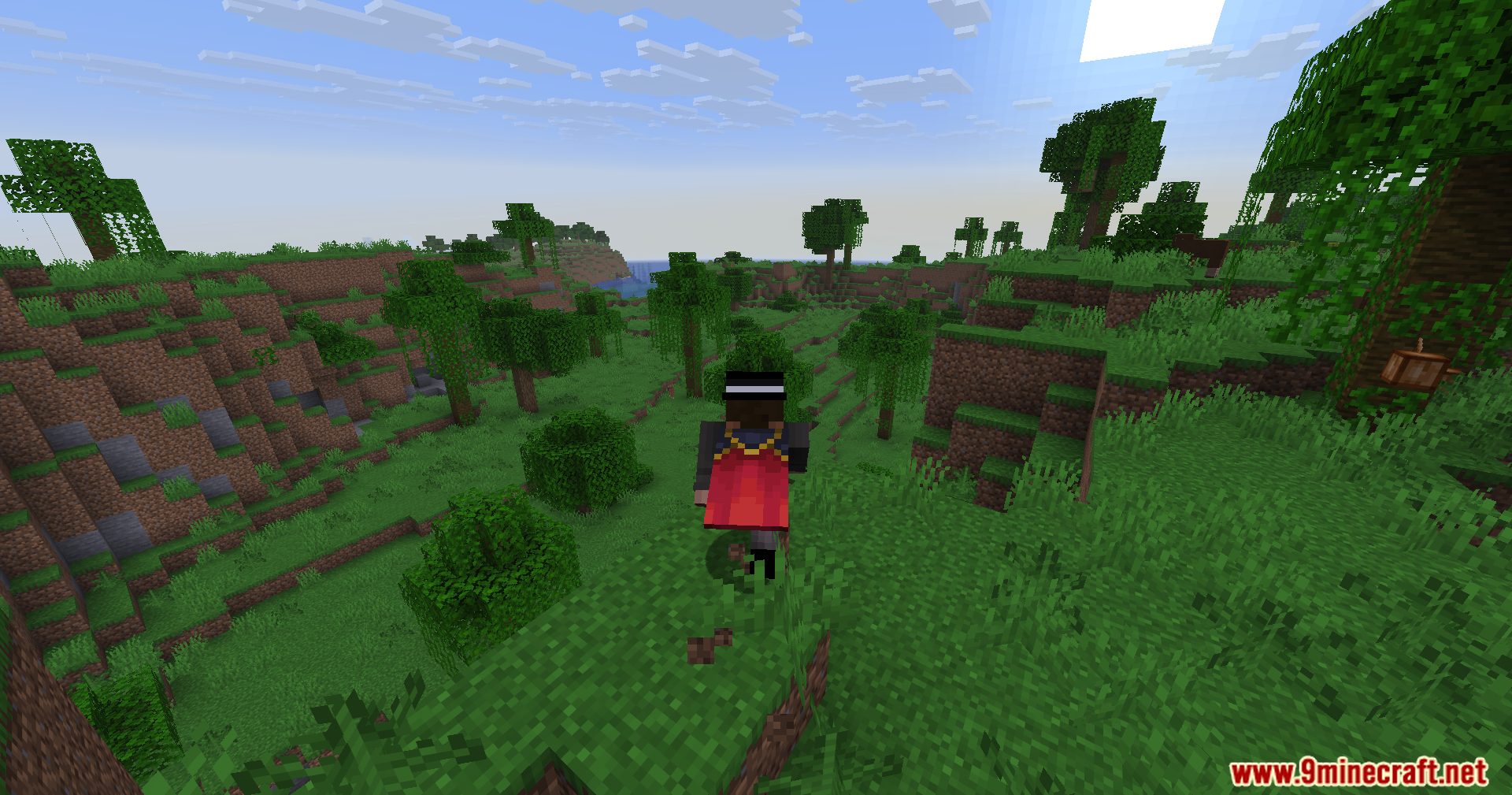 The player explores a hilly terrain with vines hanging from the jungle trees