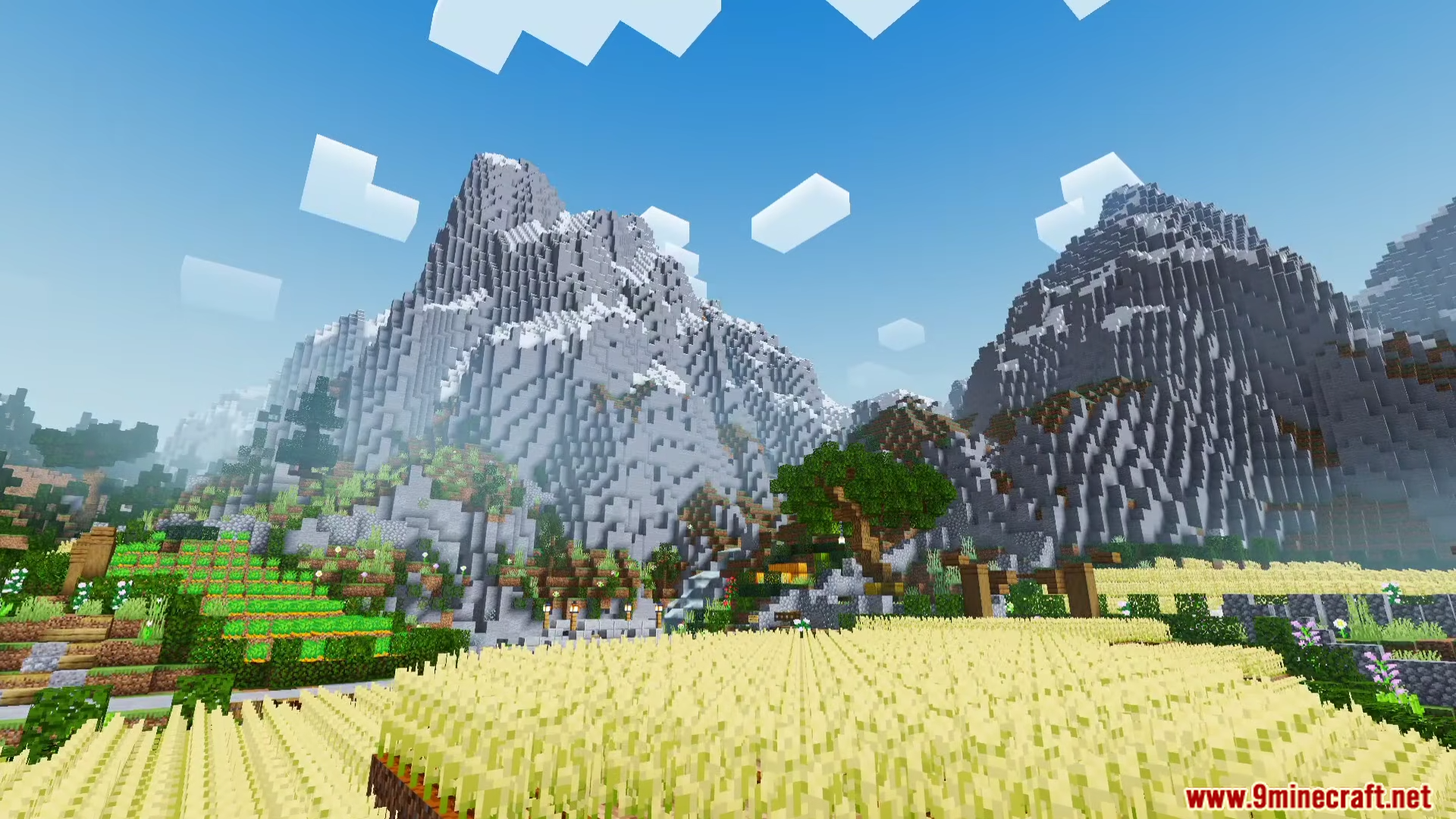 Scenic landscape with golden wheat fields enhanced by Newb Lumina Shader