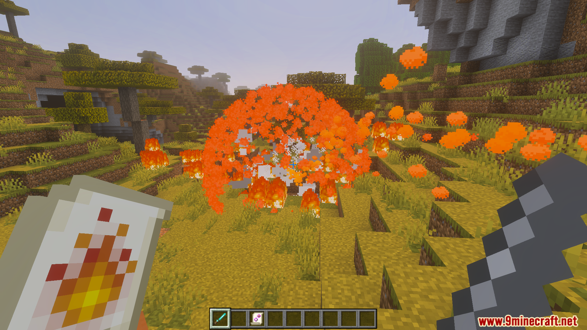 Nicos Magic Spells Addon Screenshot 5 A player uses a fire spell scroll to create a large explosion