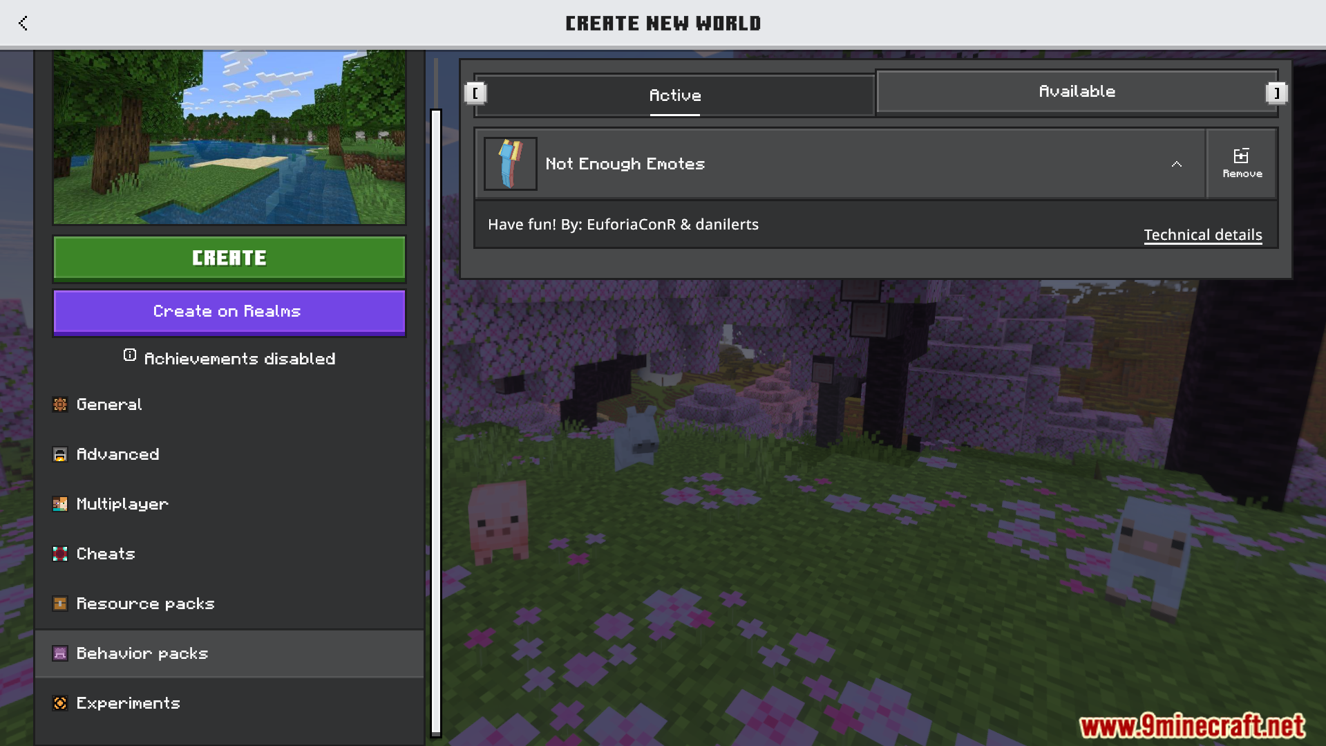 Not Enough Emotes Addon Screenshot 1 Activating the Not Enough Emotes behavior pack in the world creation menu