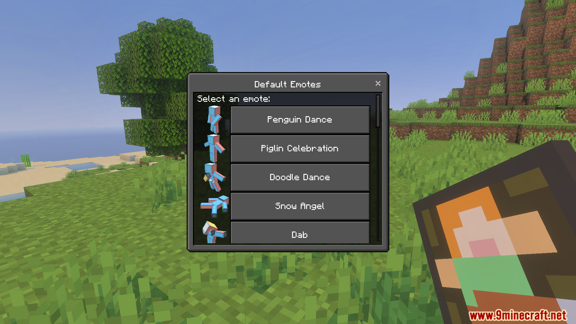 Not Enough Emotes Addon Screenshot 5 The Not Enough Emotes Addon menu displaying a list of available animations