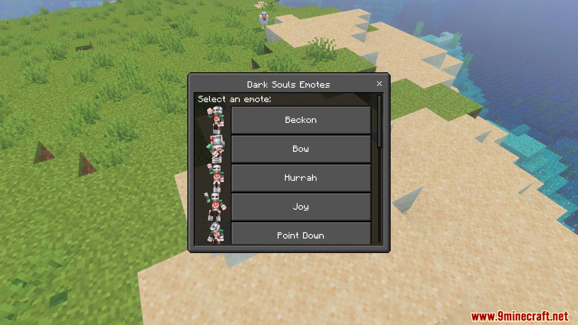 Not Enough Emotes Addon Screenshot 7 Not Enough Emotes Addon menu displaying Dark Souls character animation options