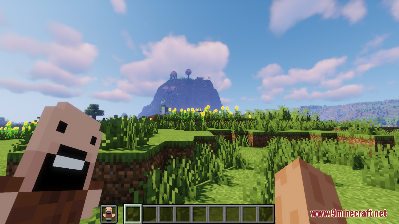 Notch Totem of Undying Resource Pack Screenshot 2 The Notch totem animation appears on the screen in a sunflower field