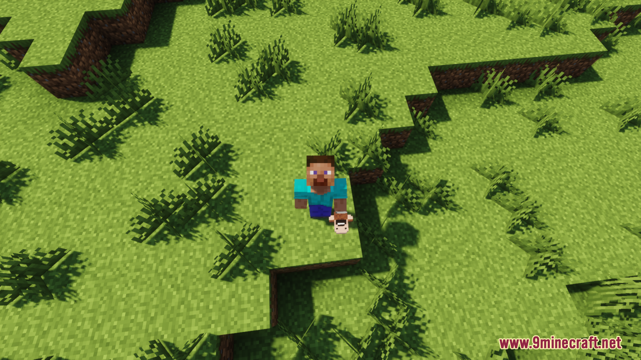 Notch Totem of Undying Resource Pack Screenshot 6 Minecraft character holding a Notch themed totem in the off hand while standing outside