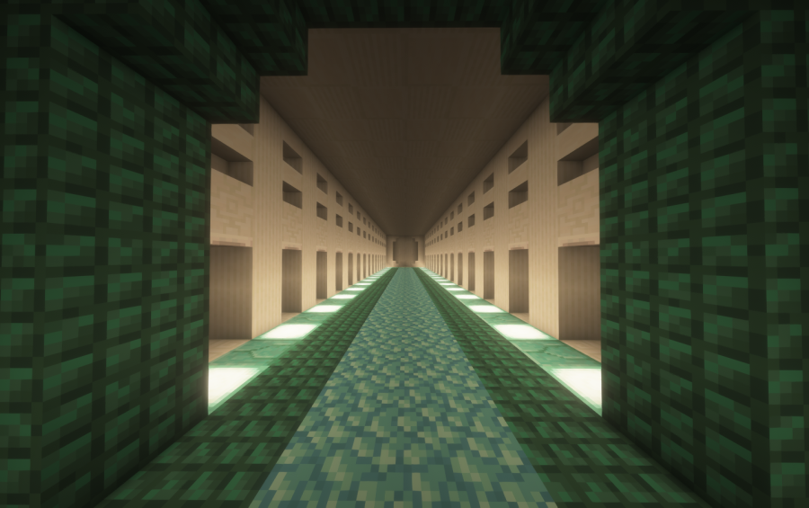 Oceanic Trading Hall Schematic Screenshots 2 A long trading hall interior with prismarine floors and glowing sea lanterns