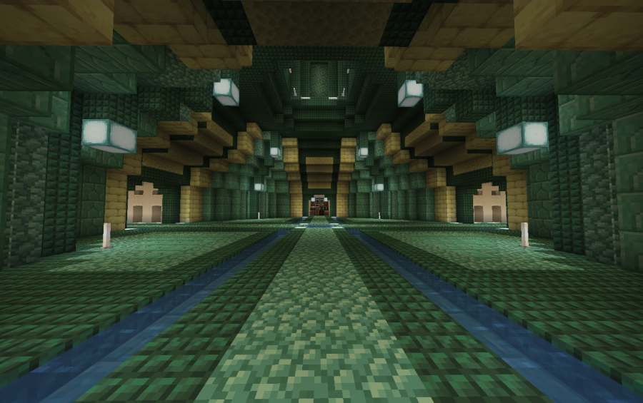Oceanic Trading Hall Schematic Screenshots 3 A large underwater trading hall interior built with green prismarine and sea lanterns