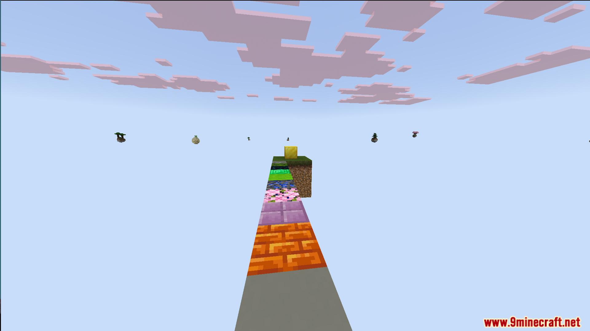 A bridge of different blocks in the One Block MCPower Edition Map