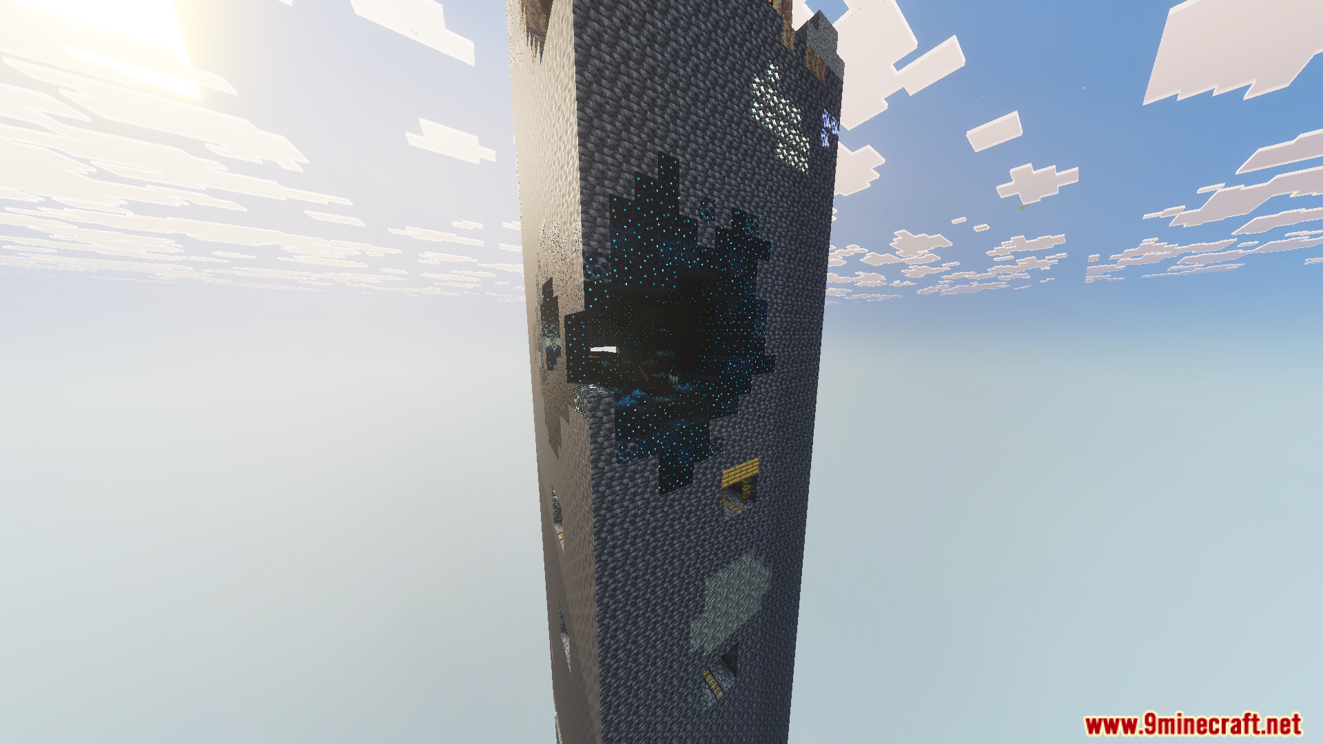 The one chunk map showing a tall vertical pillar with sculk blocks