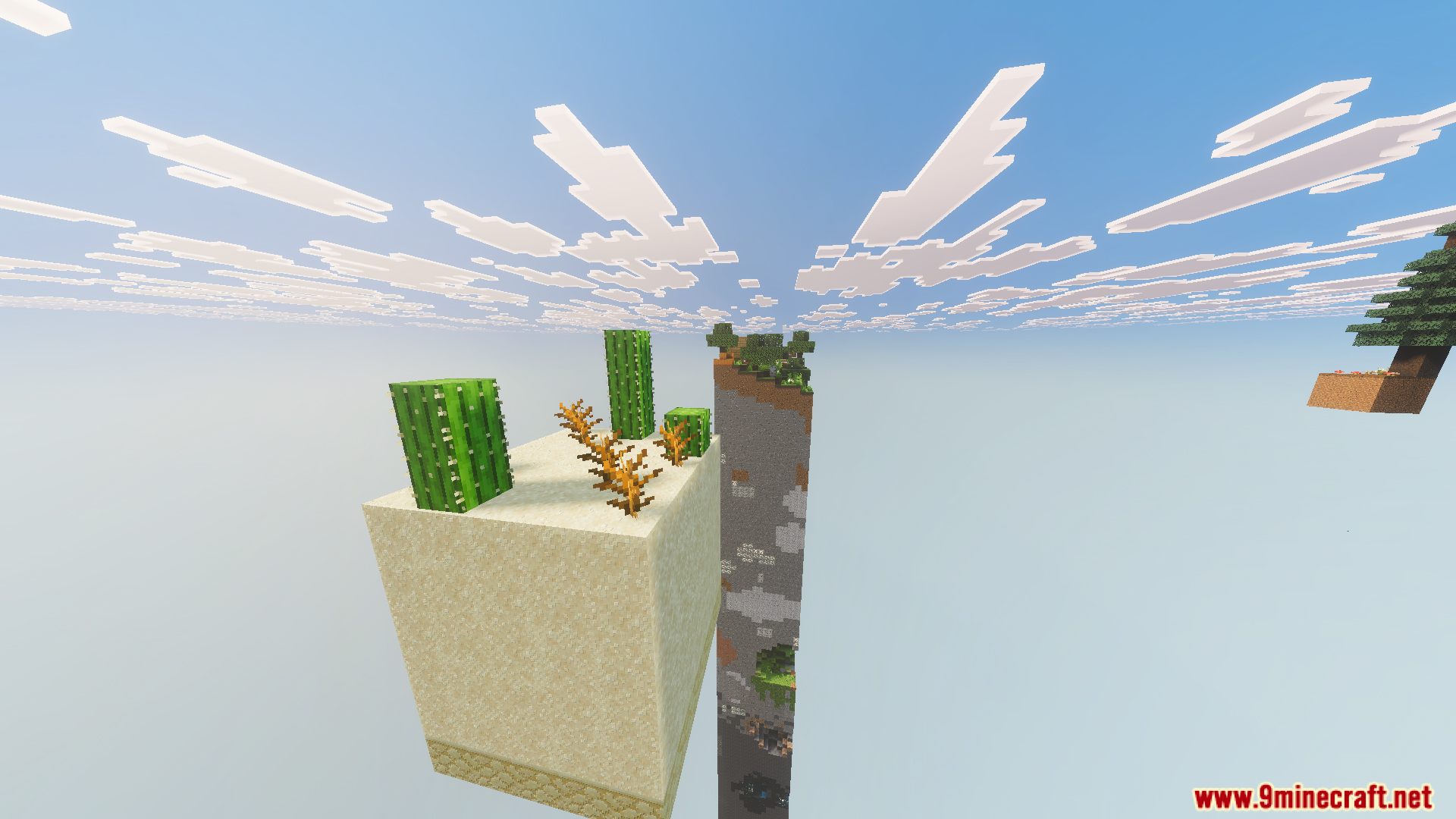 Floating sand cube and tall vertical pillar in One chunk Map