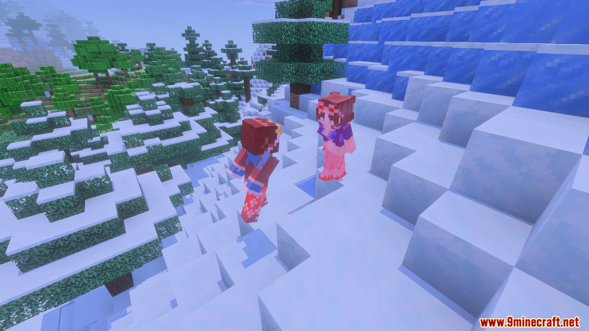 Two anime crew members from One Piece Addon standing on snowy ground