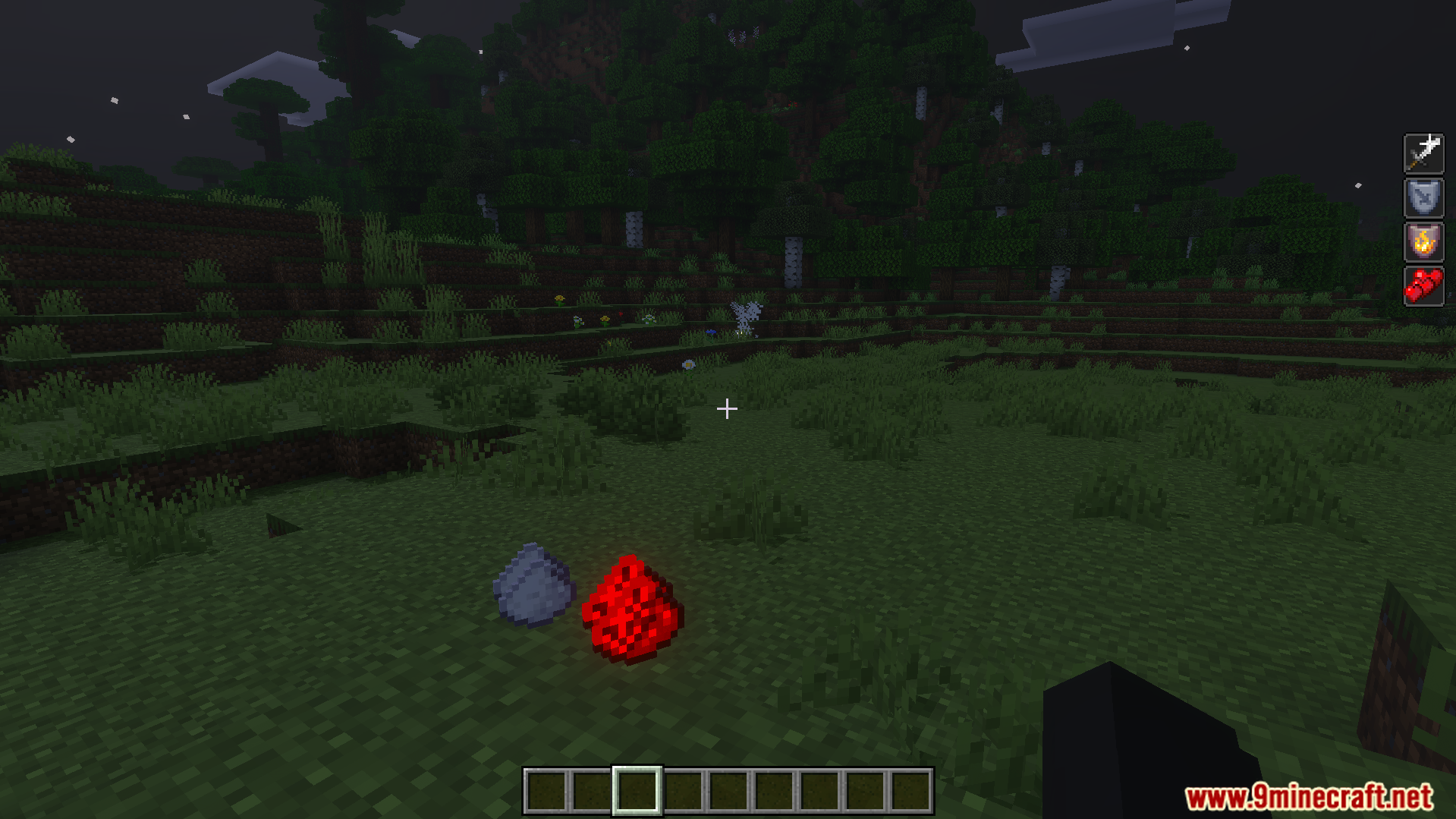 One Punch Player Addon Screenshot 3 Redstone dust and sugar items lying on the grass during the night