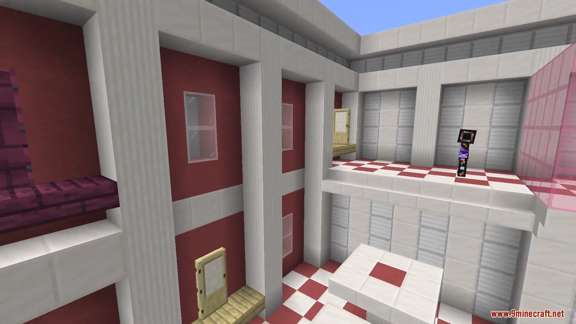 Only One Level Map Screenshot 6 Character standing on a balcony overlooking a red and white puzzle chamber