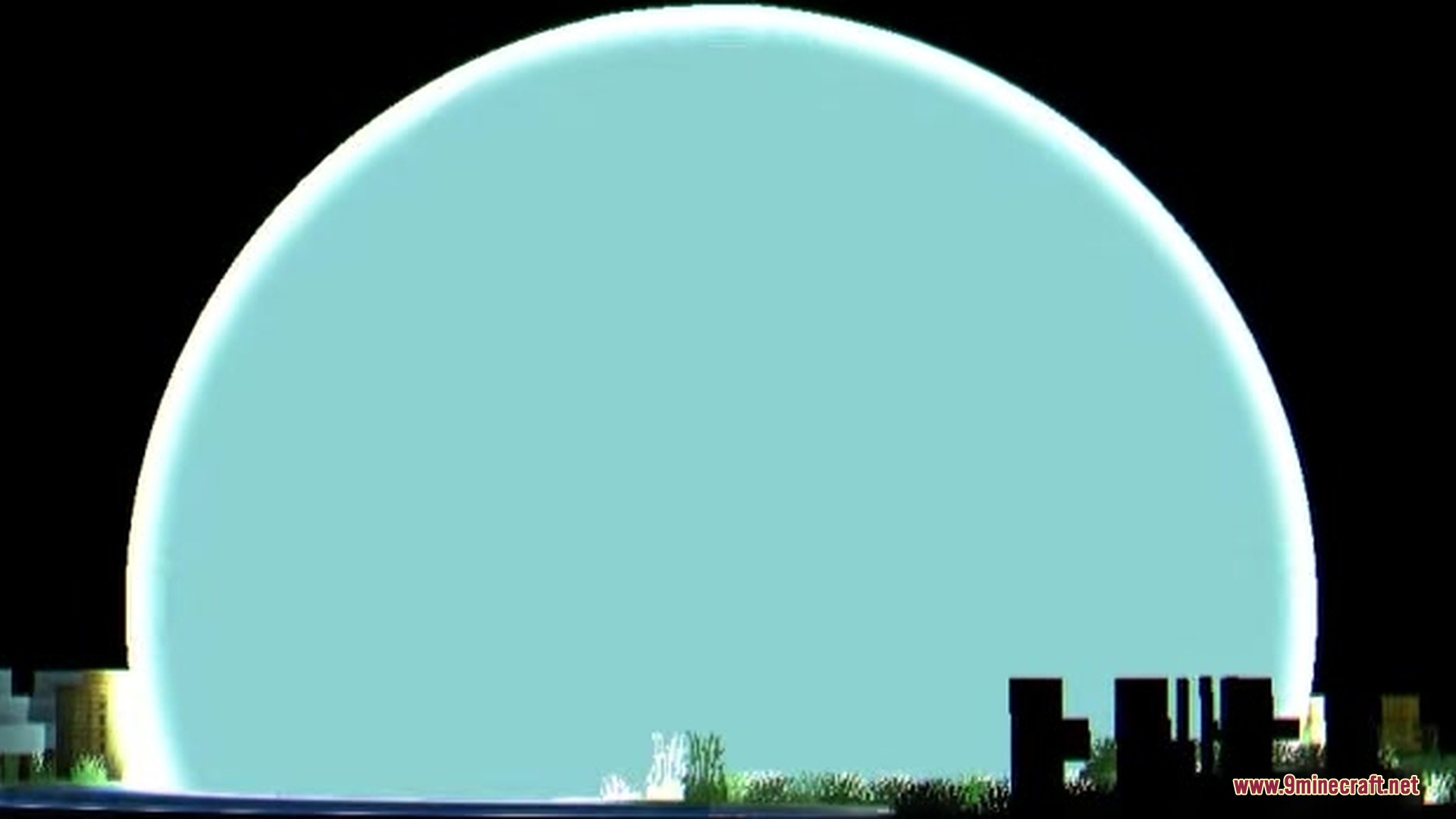 Orbital Railgun Reforged Mod Screenshot 16 A massive blue energy sphere creates a giant explosion in the Minecraft world