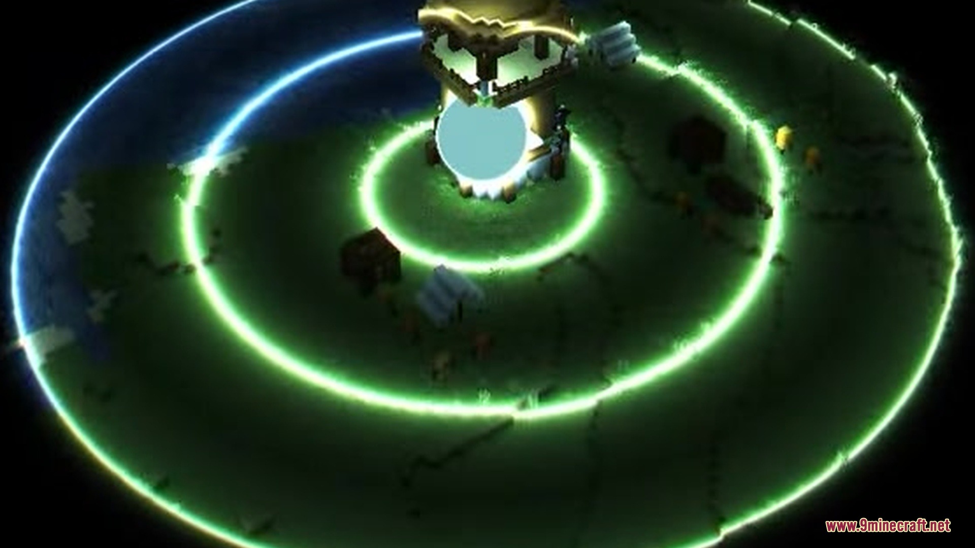 Orbital Railgun Reforged Mod Screenshot 18 Concentric glowing green rings mark the target zone for an orbital strike