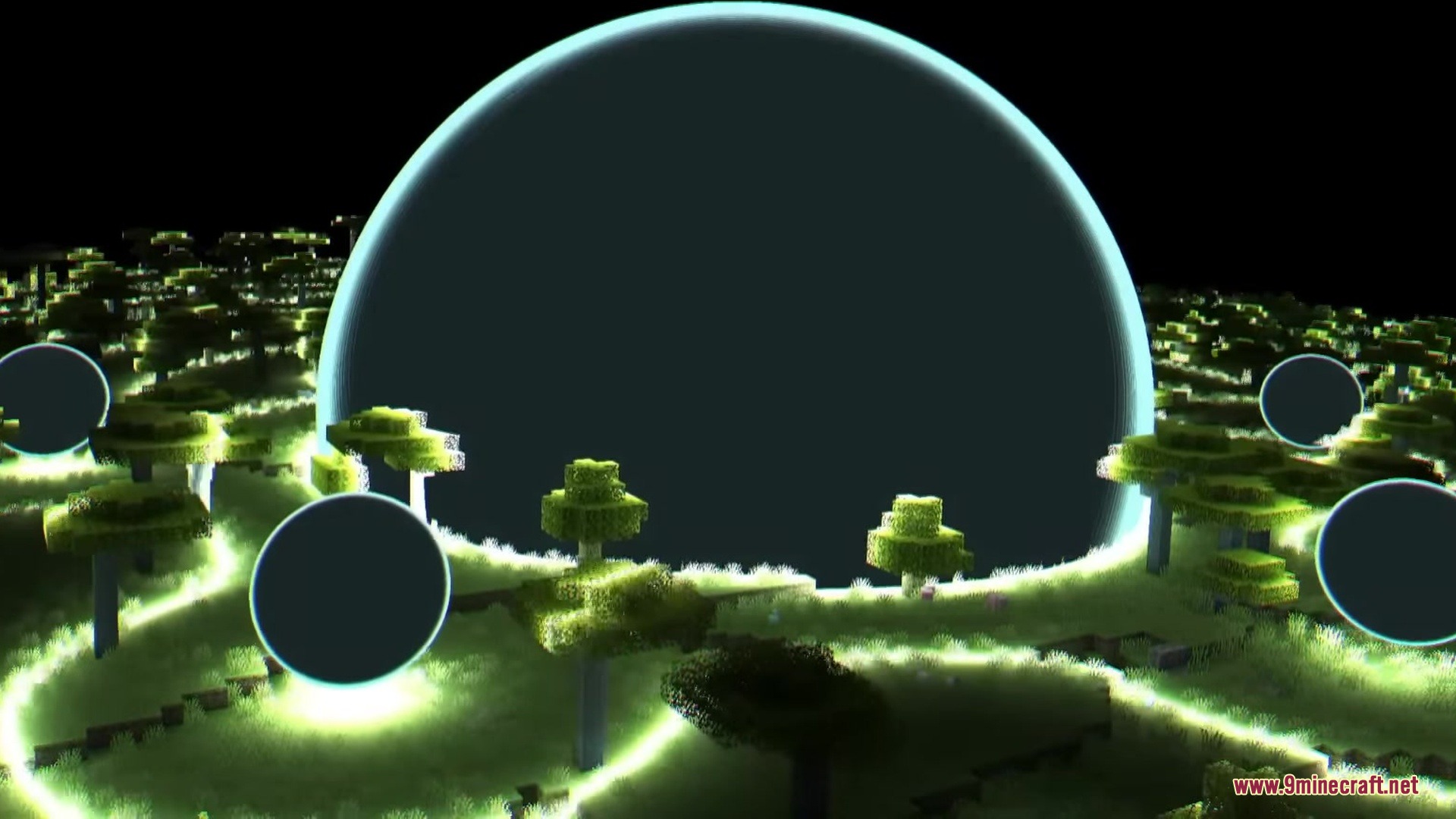 Orbital Railgun Reforged Mod Screenshot 2 A giant glowing blue energy sphere destroying a forest during an orbital strike