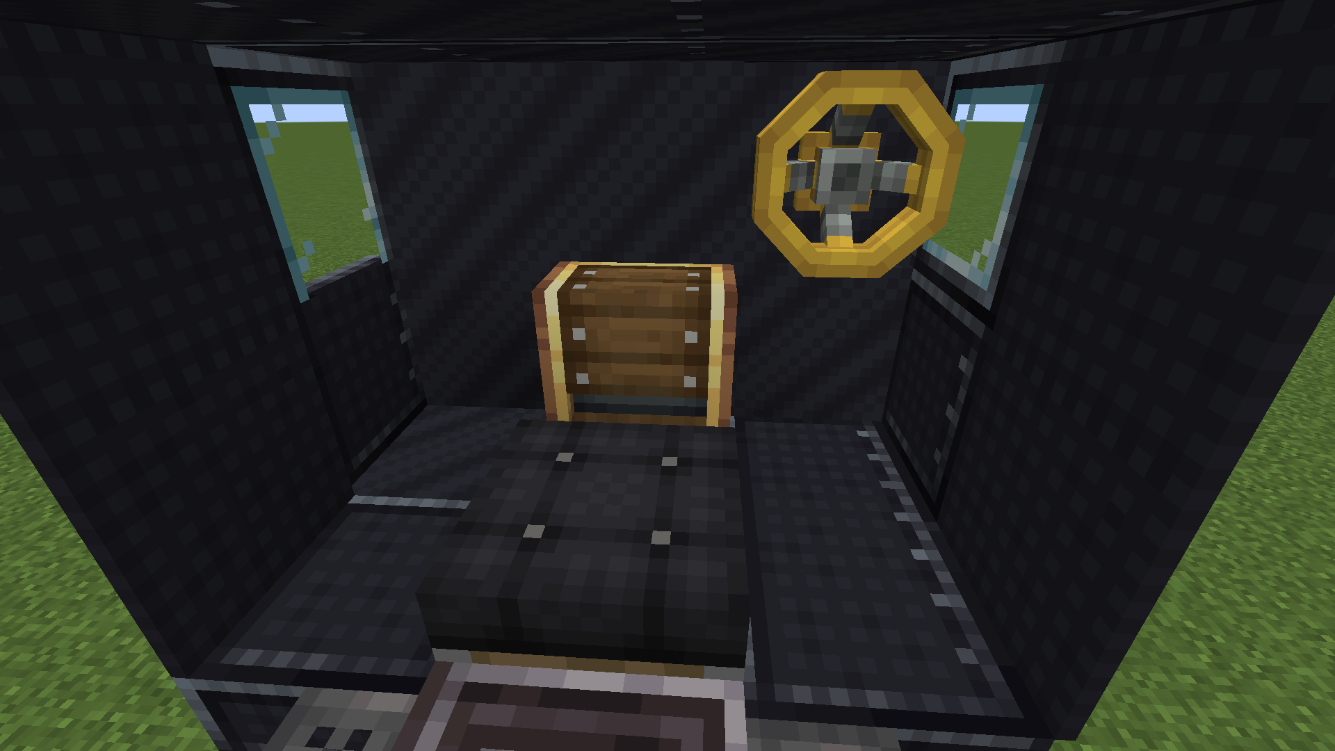 Interior view of a train cab with a golden control valve