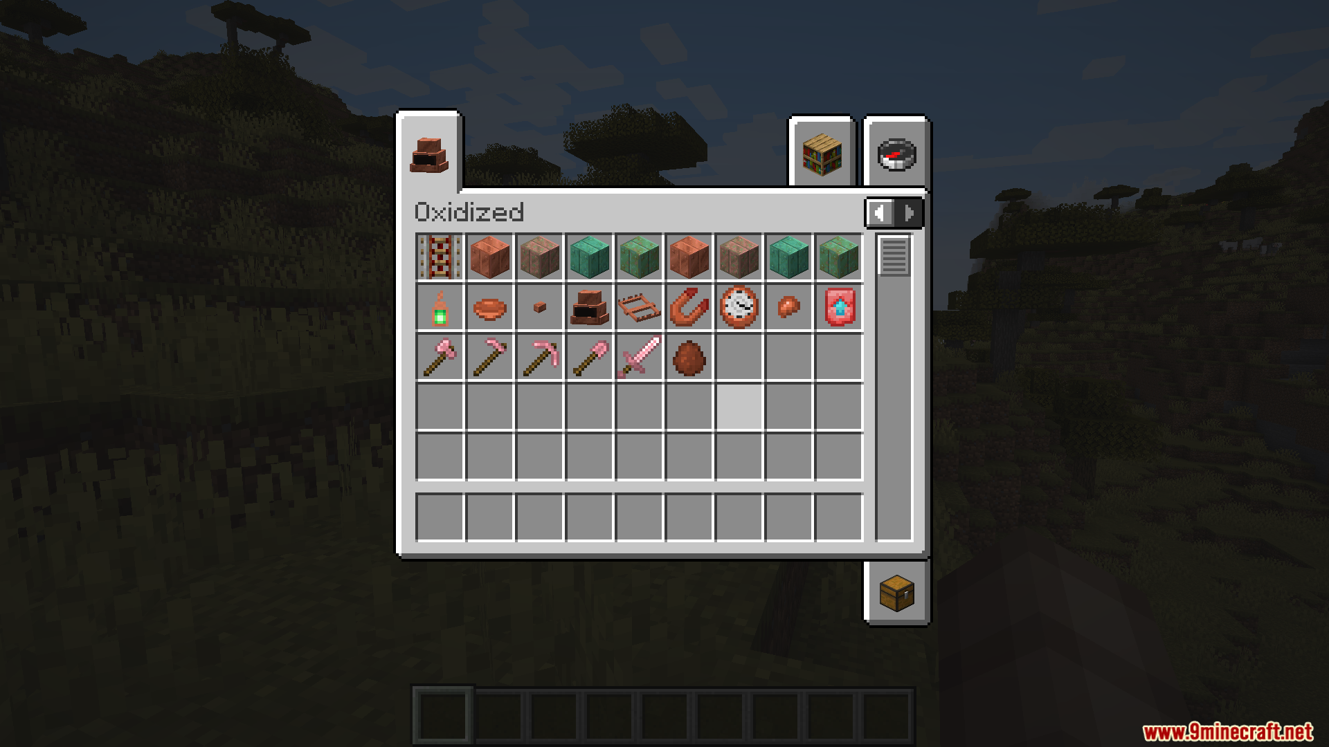 A creative mode inventory tab displaying a variety of copper themed items
