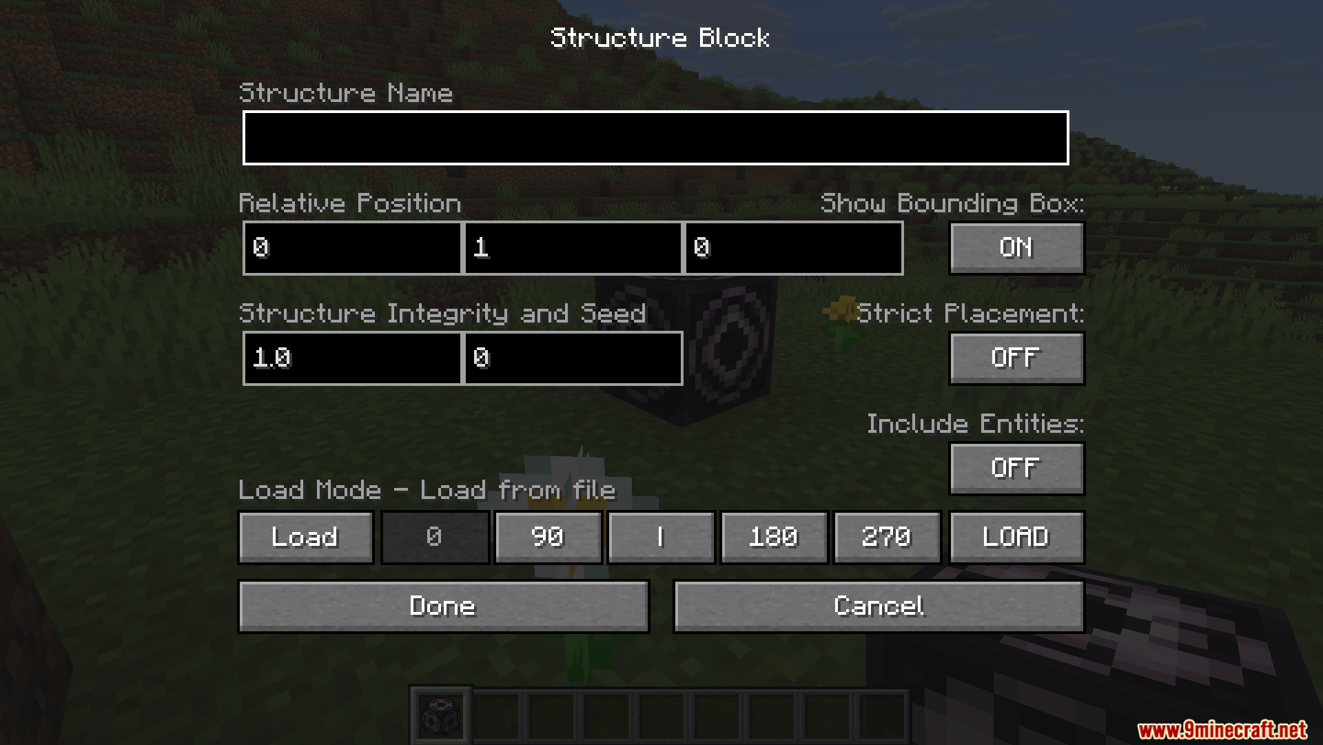 The interface of P1neros Better Structure Block showing various configuration settings
