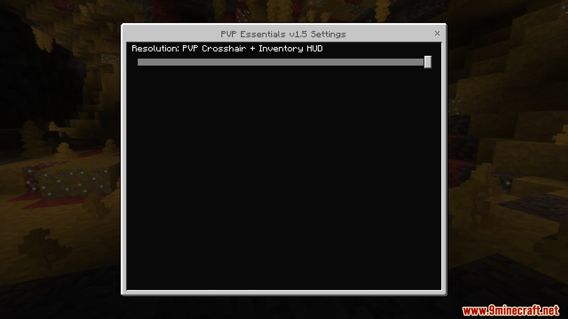Configuration window with a slider for crosshair and inventory HUD settings