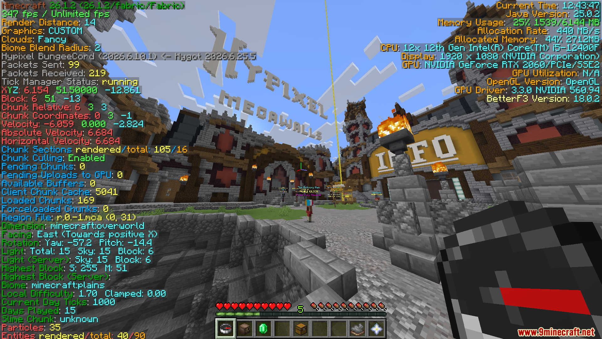 A player viewing detailed system performance data while standing in the lobby